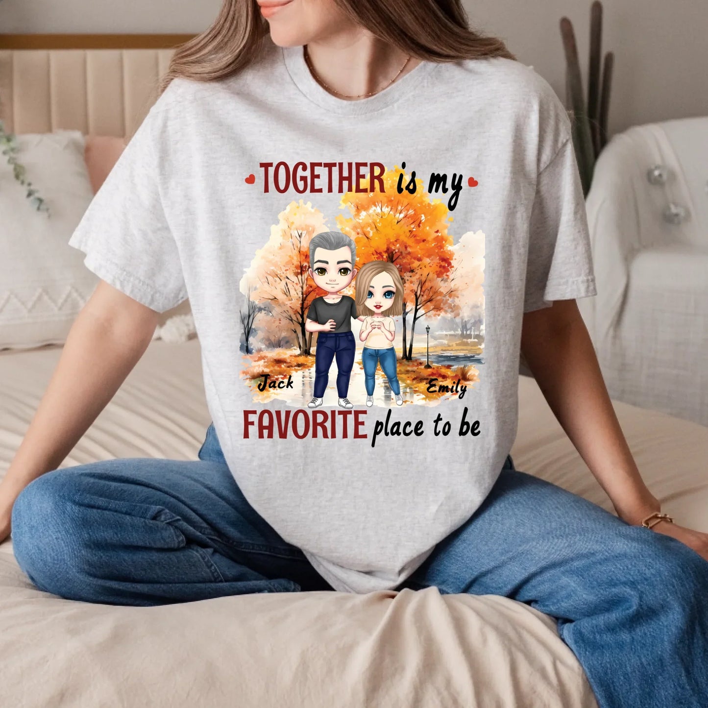 Personalized Couple Shirt – Custom Names & Characters “Together Is My Favorite Place to Be” Hoodie, Sweatshirt (Image 3)