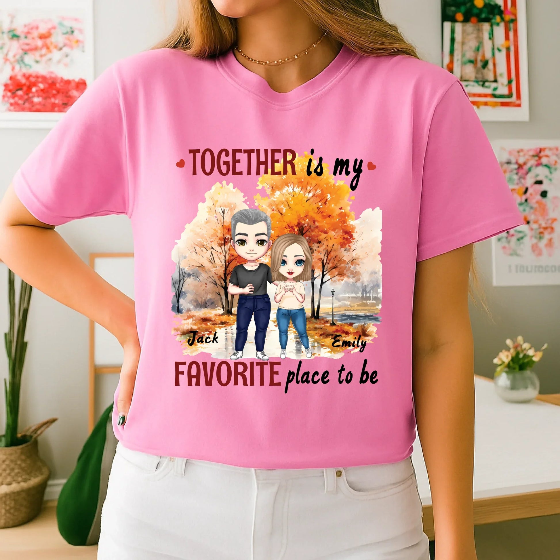 Personalized Couple Shirt – Custom Names & Characters “Together Is My Favorite Place to Be” Hoodie, Sweatshirt (Image 4)