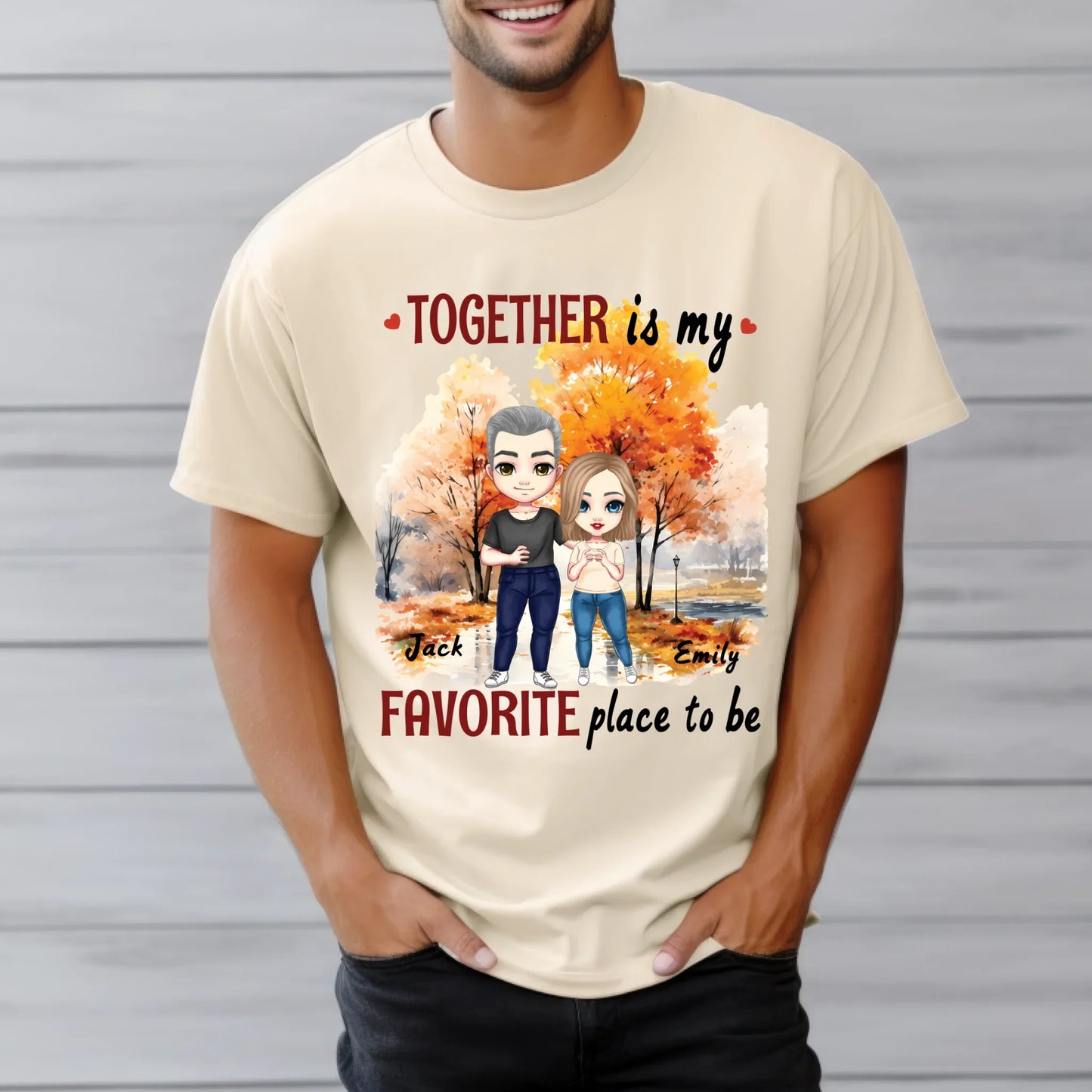 Personalized Couple Shirt – Custom Names & Characters “Together Is My Favorite Place to Be” Hoodie, Sweatshirt (Image 5)