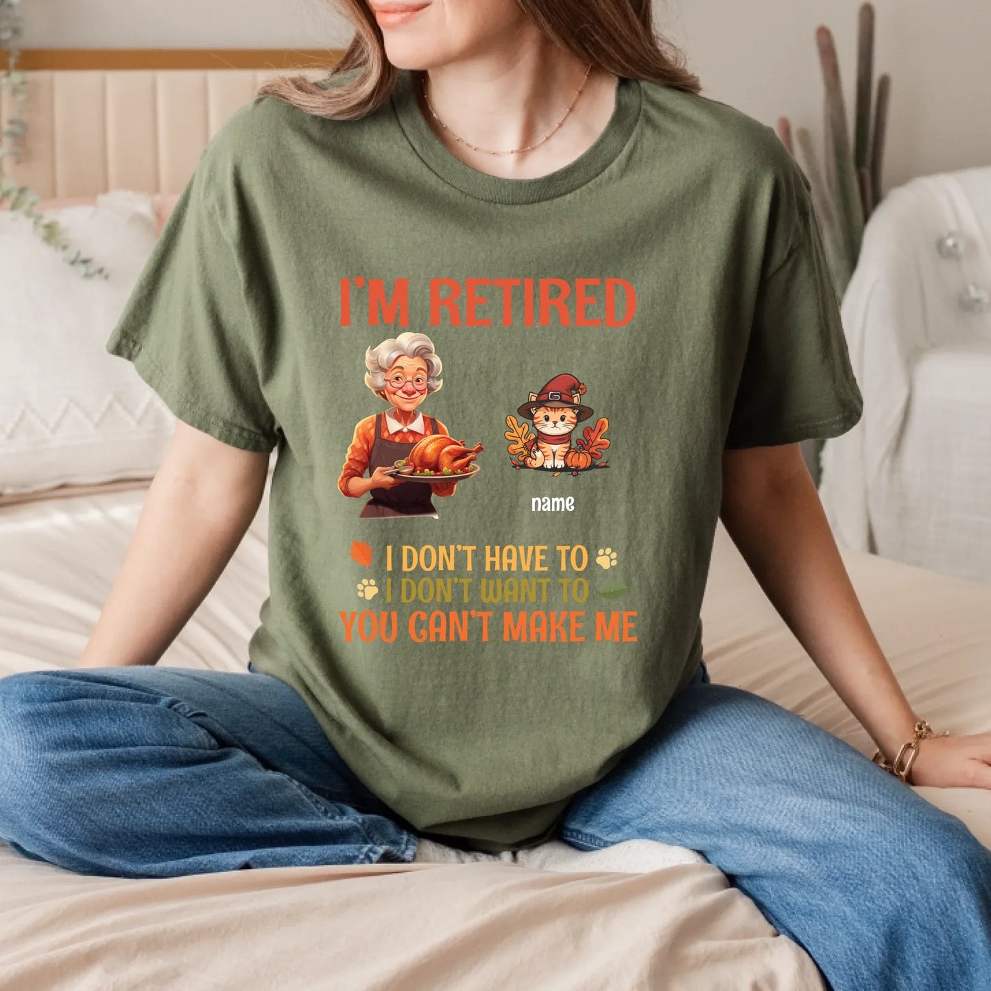 Personalized Thanksgiving Retired Shirt with Cats – Custom Cat Names & Characters Hoodie, Sweatshirt (Image 3)