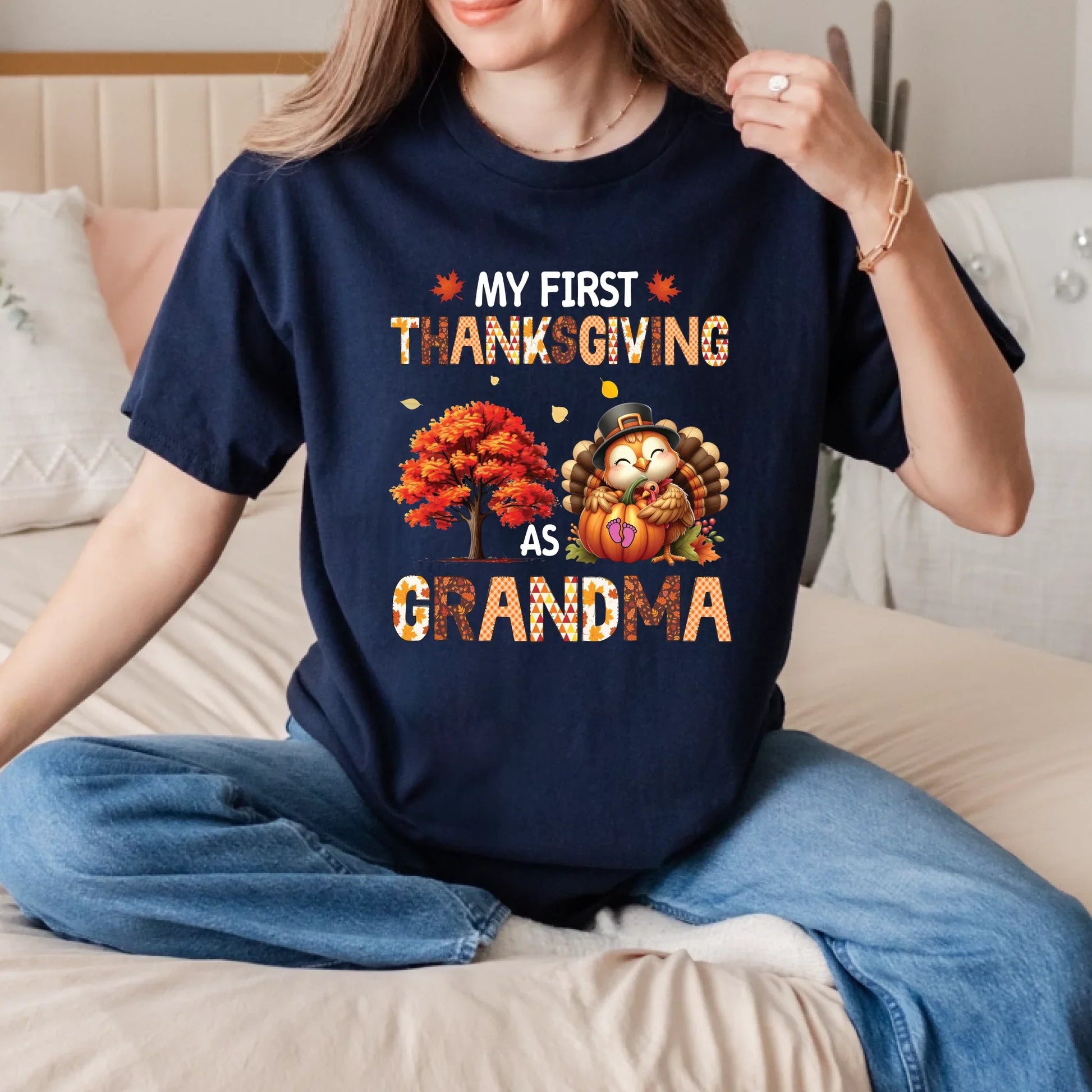 Personalized “My First Thanksgiving As...” Shirt – Custom Title (Mama, Grandma, Daddy...) – Cute Turkey Fall... (Image 1)