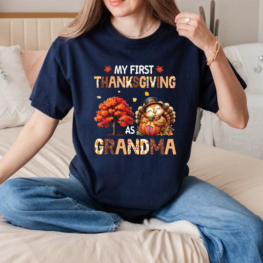 Personalized “My First Thanksgiving As...” Shirt – Custom Title (Mama, Grandma, Daddy...) – Cute Turkey Fall... (Image 1)