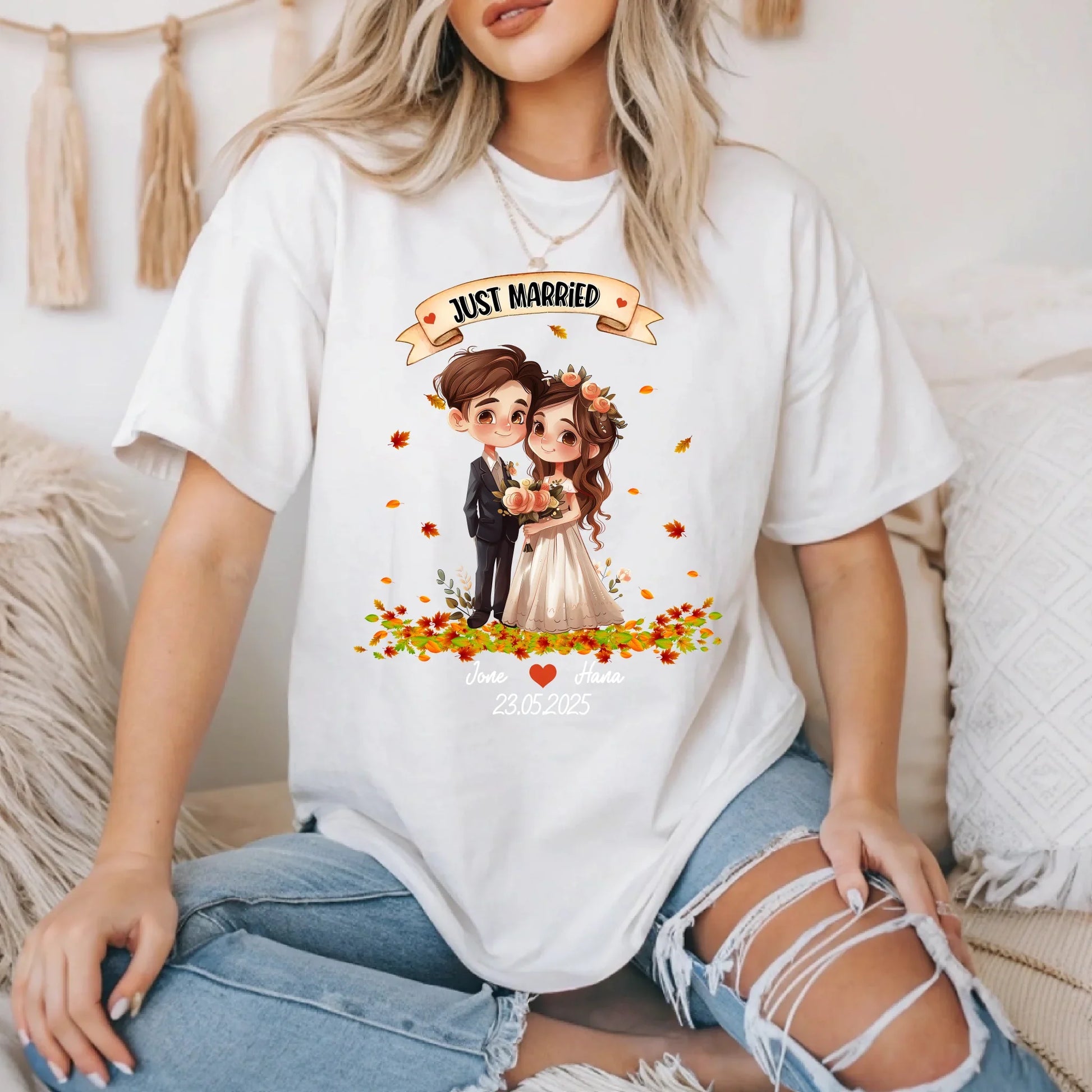 Personalized Just Married Couple Shirt – Custom Names, Characters & Wedding Date Hoodie, Sweatshirt (Image 2)