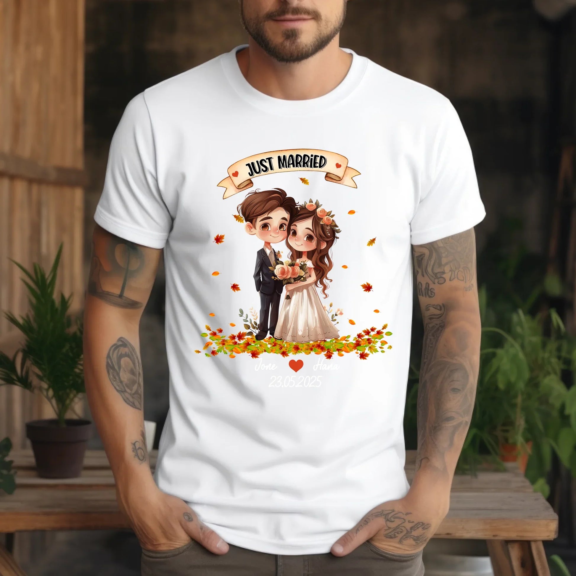 Personalized Just Married Couple Shirt – Custom Names, Characters & Wedding Date Hoodie, Sweatshirt (Image 3)