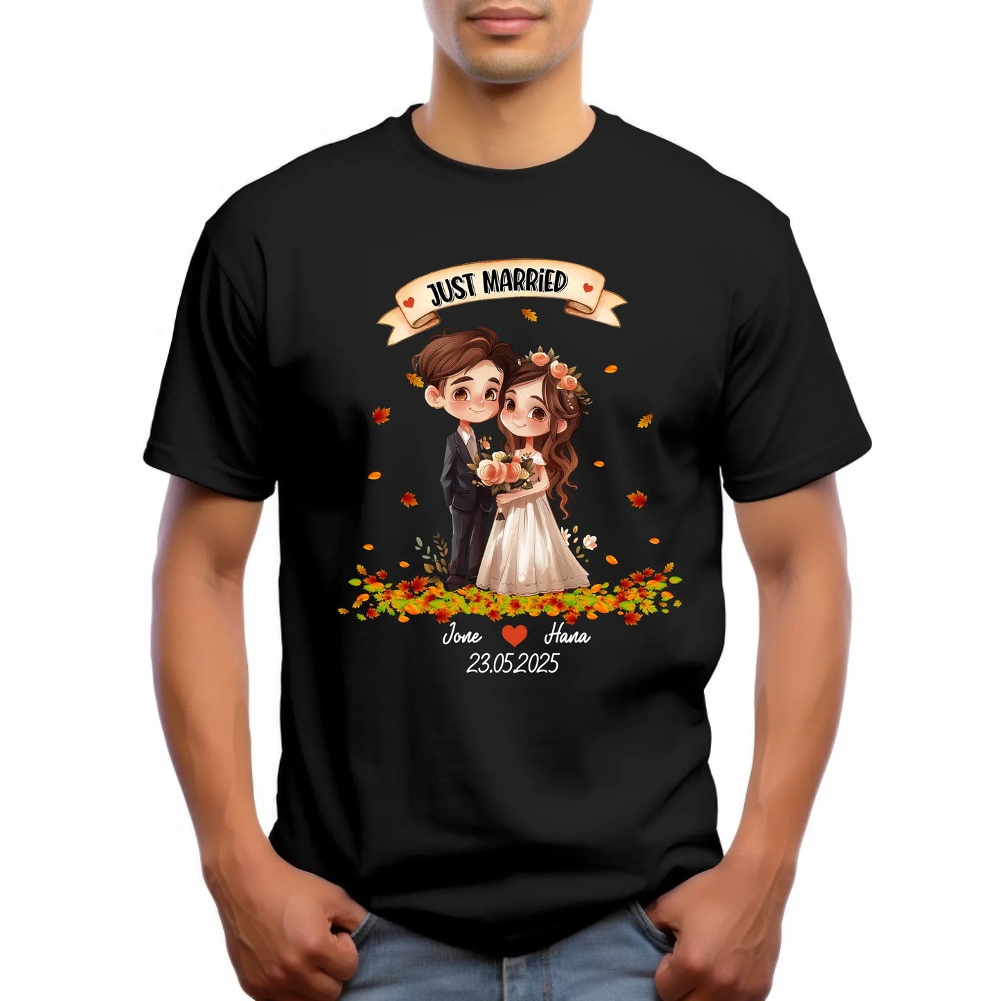 Personalized Just Married Couple Shirt – Custom Names, Characters & Wedding Date Hoodie, Sweatshirt (Image 4)