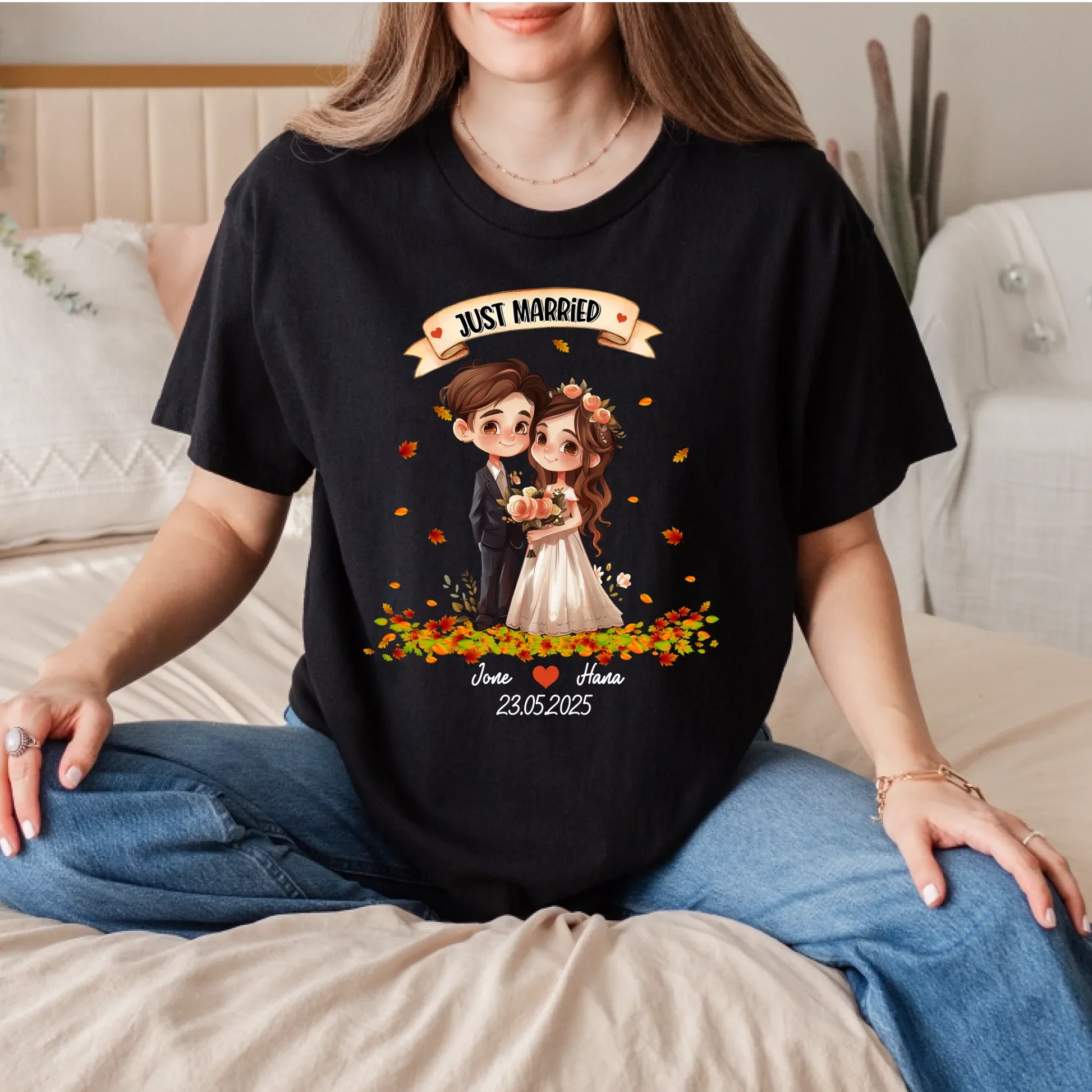 Personalized Just Married Couple Shirt – Custom Names, Characters & Wedding Date Hoodie, Sweatshirt (Image 5)