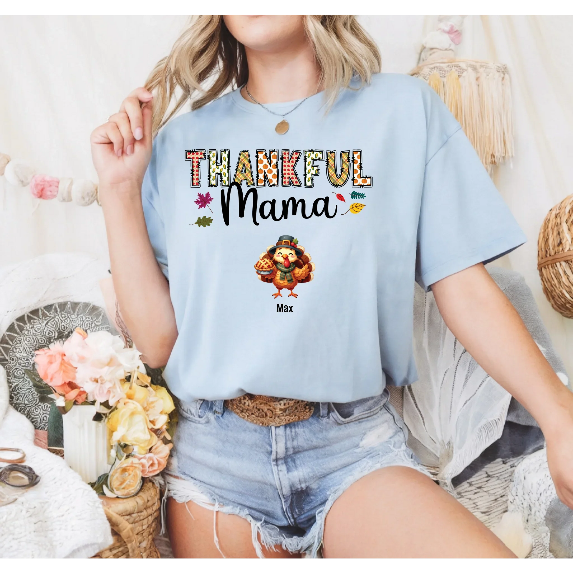 Thankful Mama Personalized Thanksgiving Shirt – Custom Family Names Fall Tee Hoodie, Sweatshirt (Image 1)