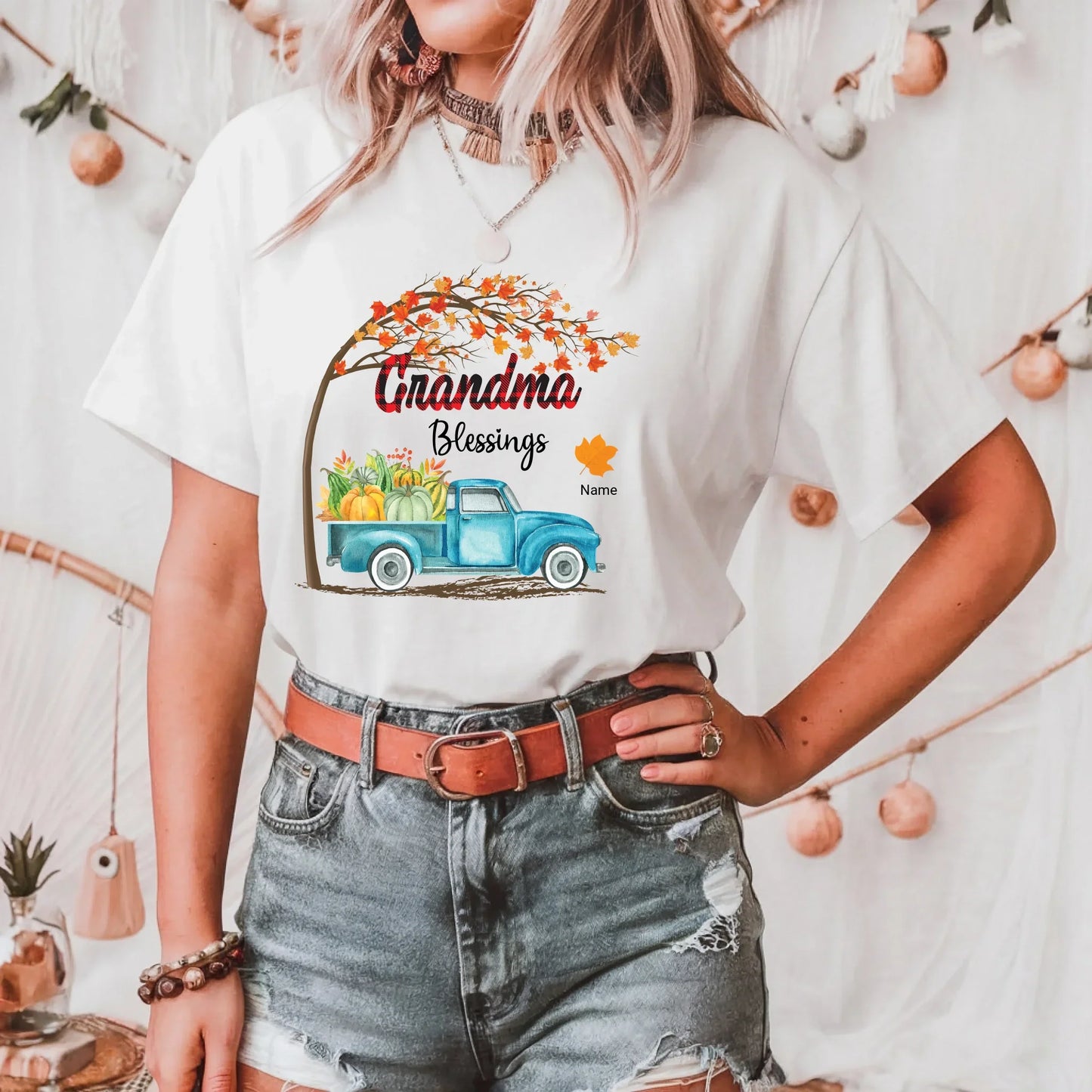 Personalized “Grandma Blessings” Shirt with Grandkids' Names – Custom Fall Leaves Family Tee Hoodie, Sweatshirt (Image 2)