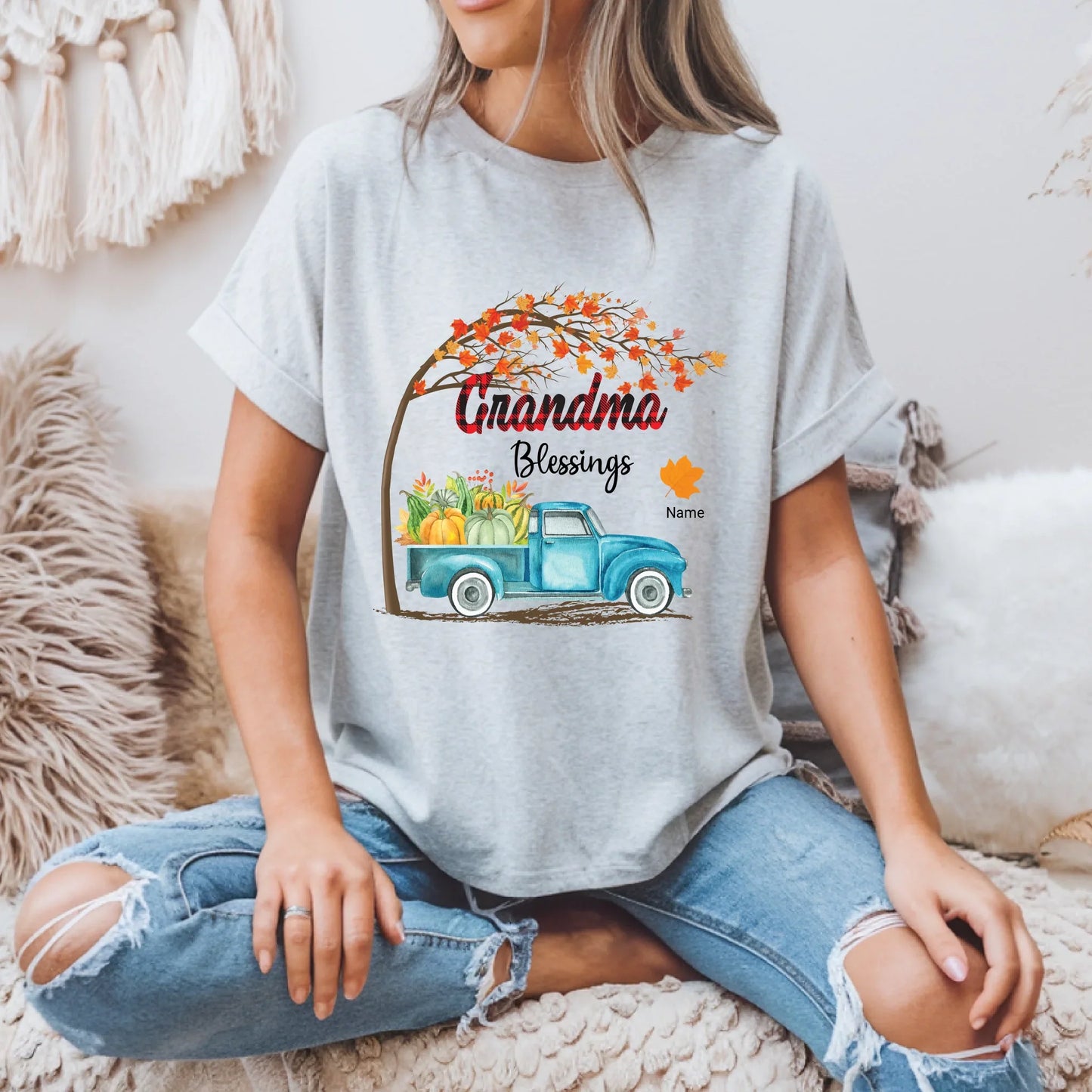 Personalized “Grandma Blessings” Shirt with Grandkids' Names – Custom Fall Leaves Family Tee Hoodie, Sweatshirt (Image 3)