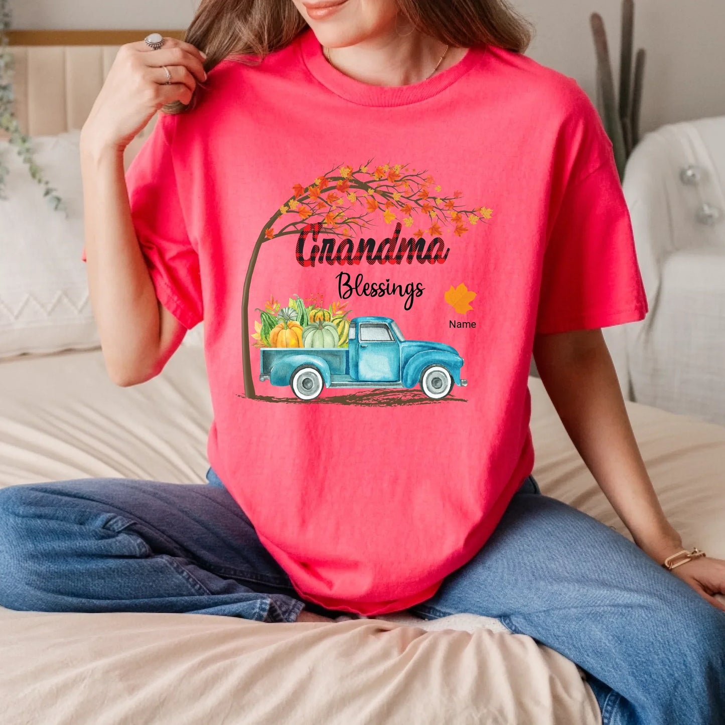 Personalized “Grandma Blessings” Shirt with Grandkids' Names – Custom Fall Leaves Family Tee Hoodie, Sweatshirt (Image 4)