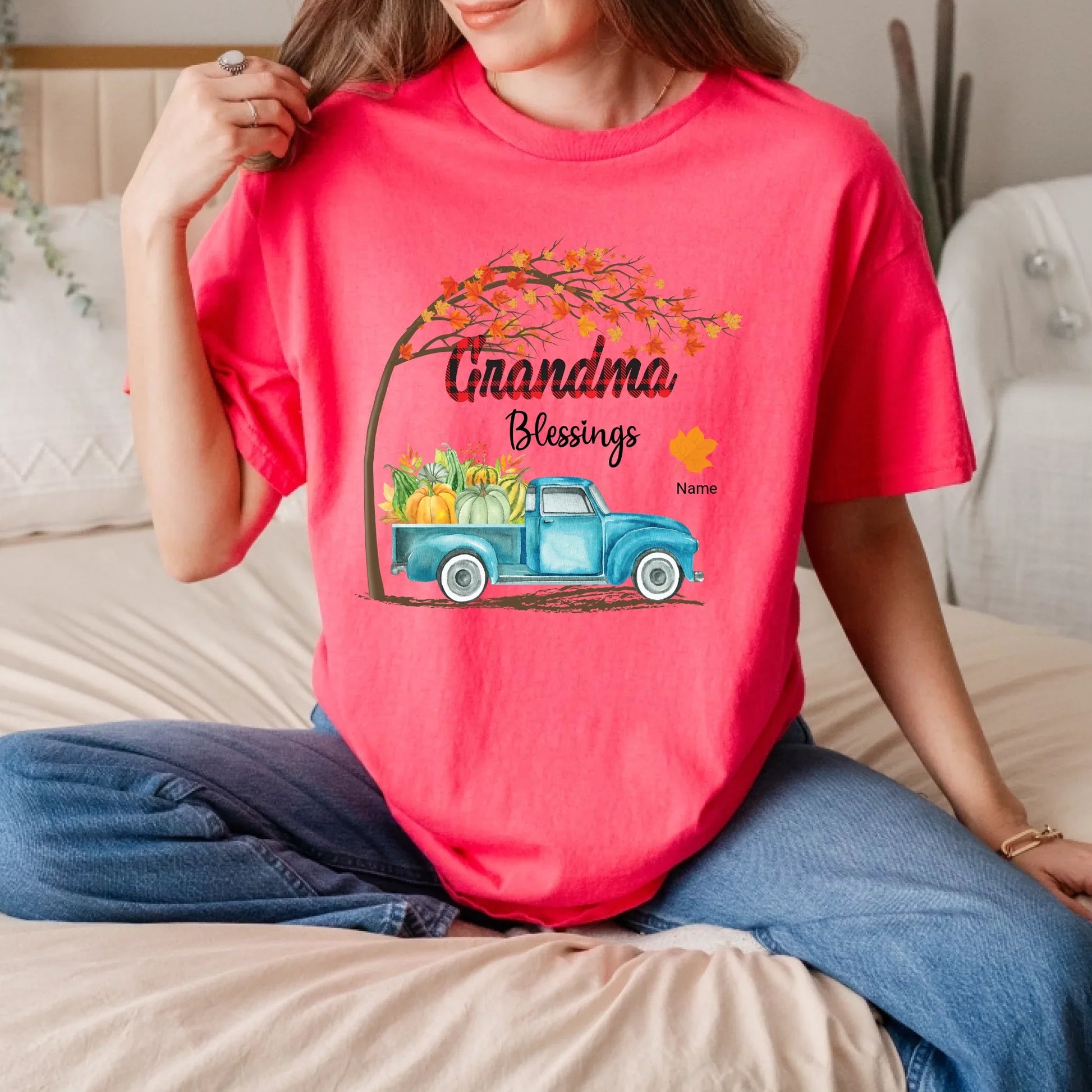 Personalized “Grandma Blessings” Shirt with Grandkids' Names – Custom Fall Leaves Family Tee Hoodie, Sweatshirt (Image 4)