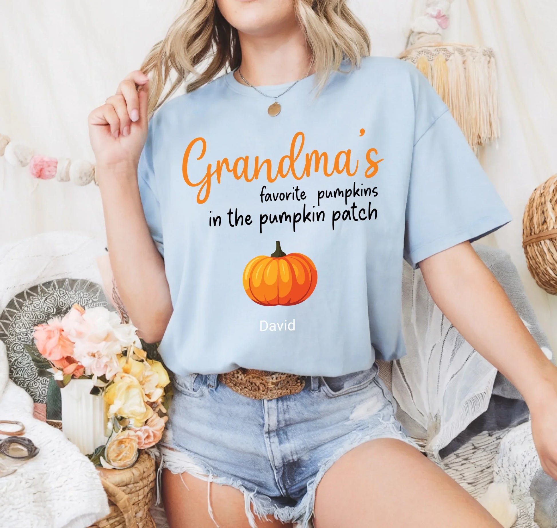 Personalized Grandma Pumpkin Shirt – Custom Family Names Pumpkin Tee Hoodie, Sweatshirt | InkThreadWorks.com (Image 1)