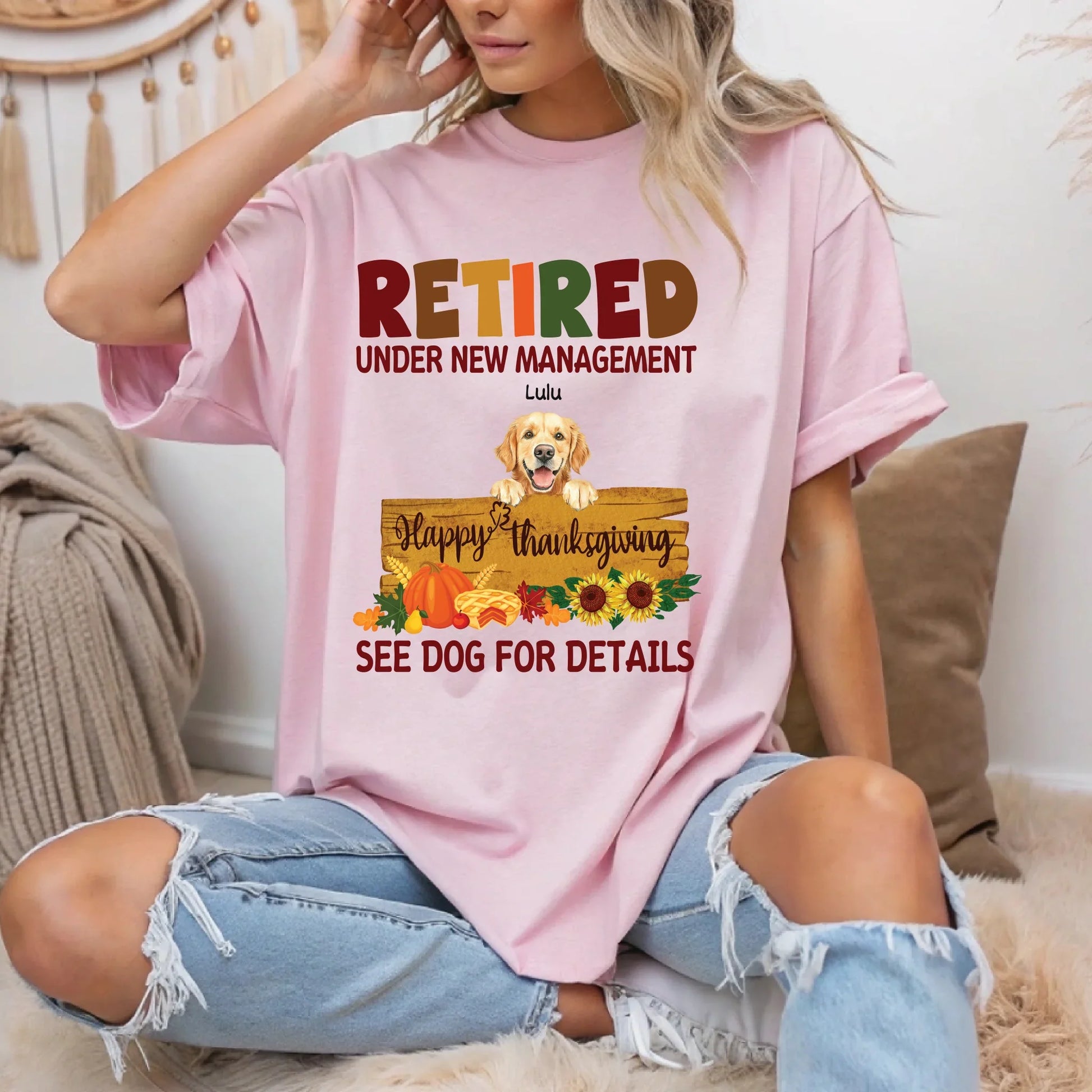 Personalized Retired Dog Lover Thanksgiving Shirt – “See Dogs for Details” Custom Name & Breed Tee Hoodie,... (Image 1)