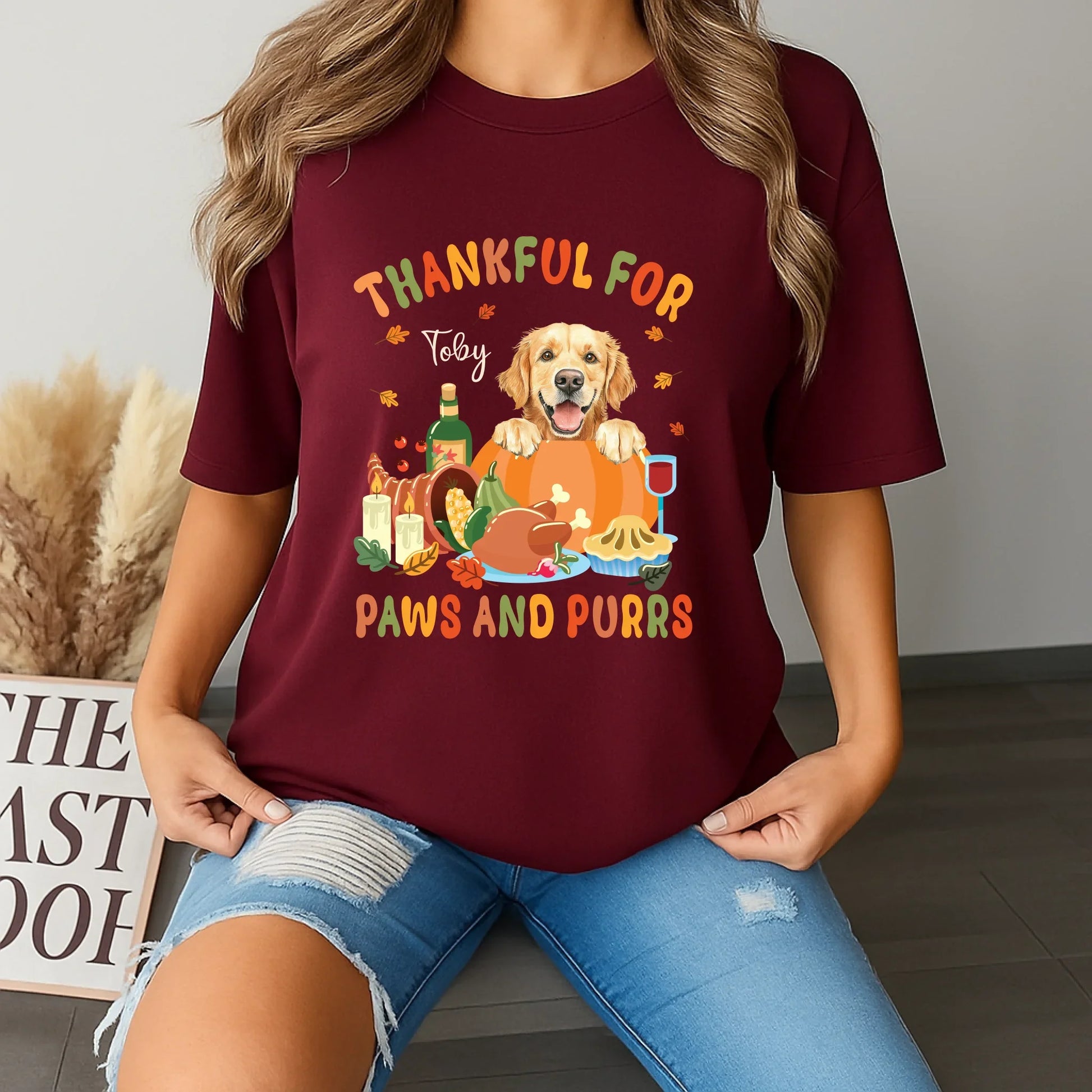 Custom Thanksgiving Pet Shirt – Thankful for Paws and Purrs with Your Pet’s Name Hoodie, Sweatshirt (Image 1)