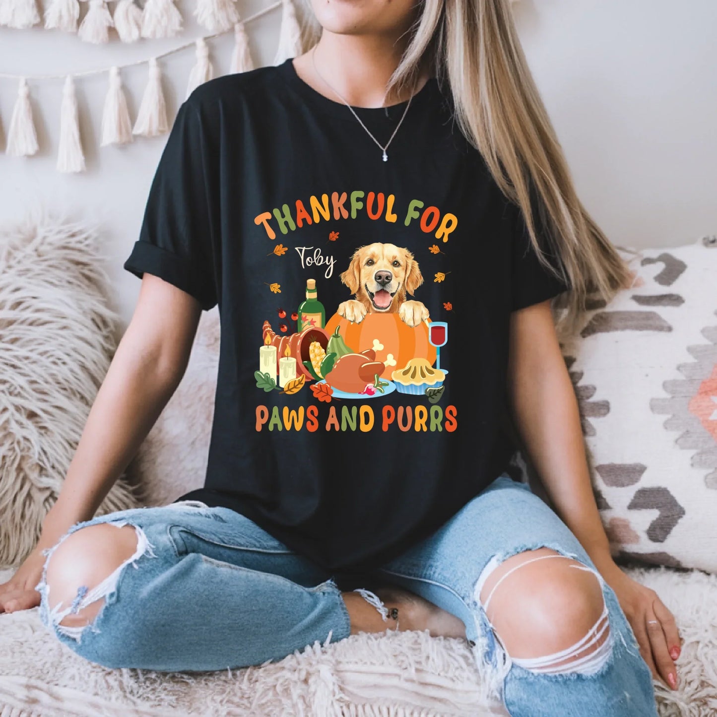 Custom Thanksgiving Pet Shirt – Thankful for Paws and Purrs with Your Pet’s Name Hoodie, Sweatshirt (Image 2)