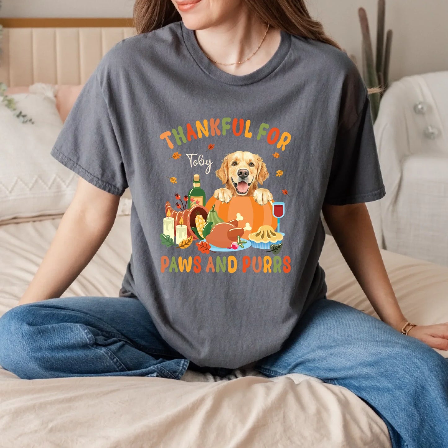 Custom Thanksgiving Pet Shirt – Thankful for Paws and Purrs with Your Pet’s Name Hoodie, Sweatshirt (Image 3)