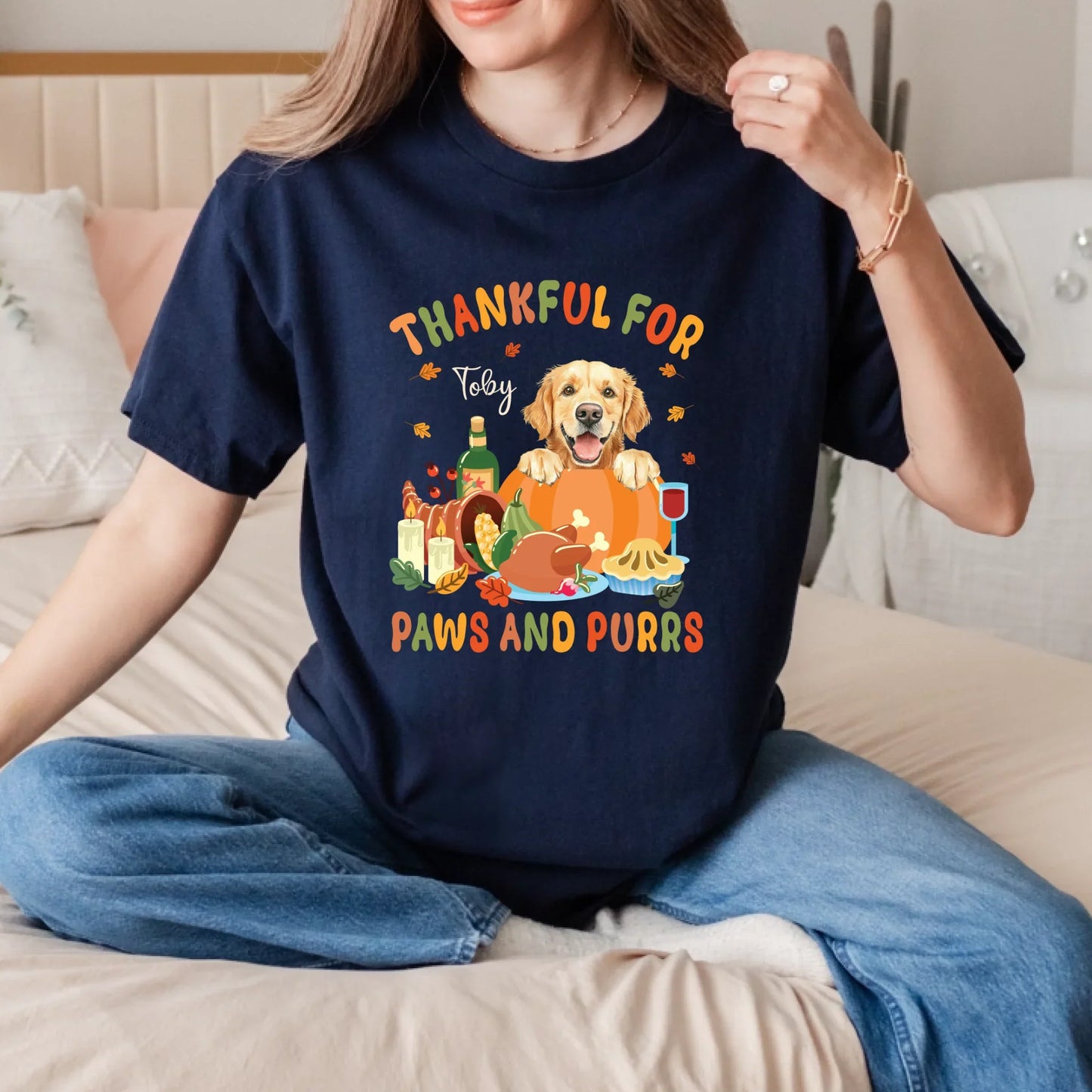 Custom Thanksgiving Pet Shirt – Thankful for Paws and Purrs with Your Pet’s Name Hoodie, Sweatshirt (Image 4)