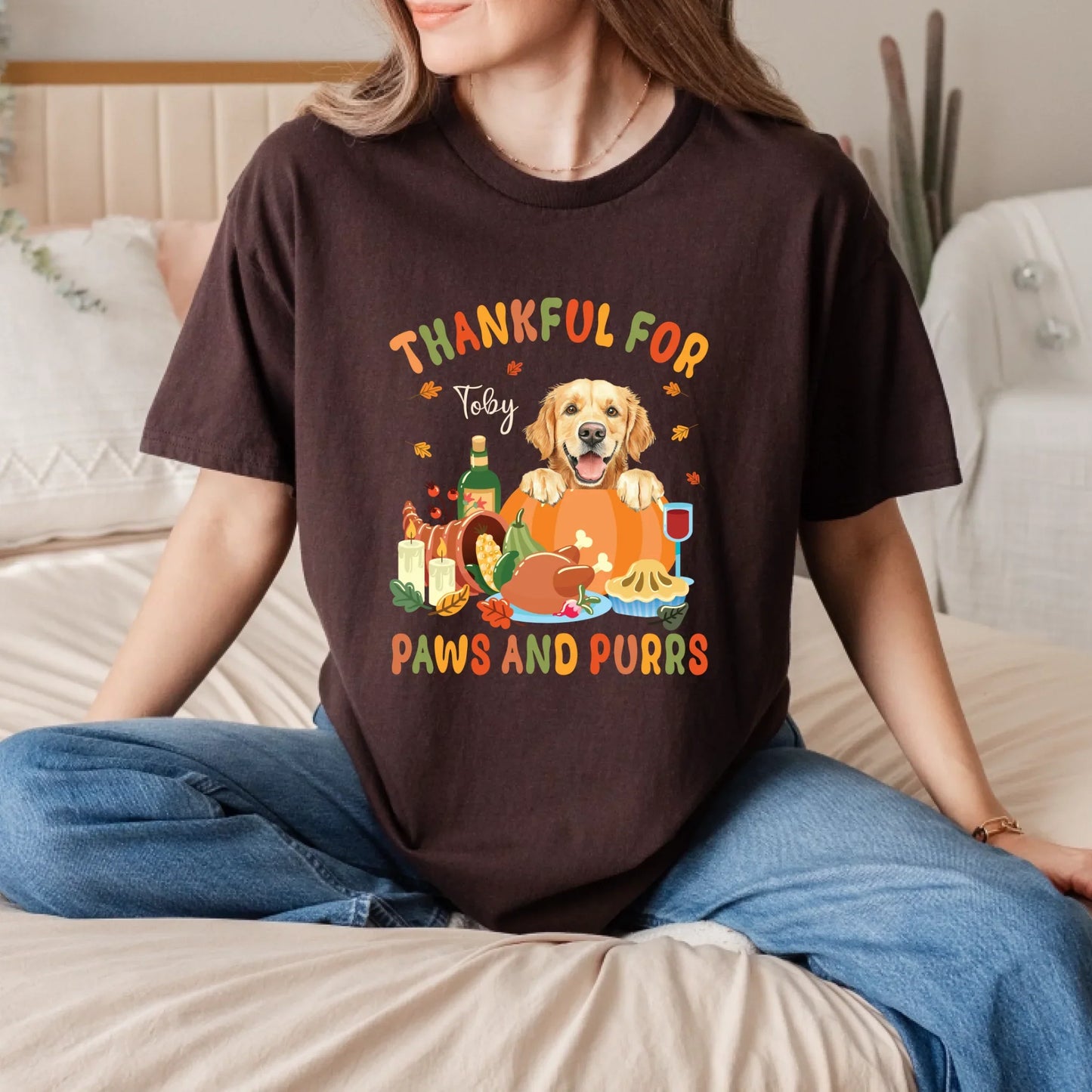 Custom Thanksgiving Pet Shirt – Thankful for Paws and Purrs with Your Pet’s Name Hoodie, Sweatshirt (Image 5)