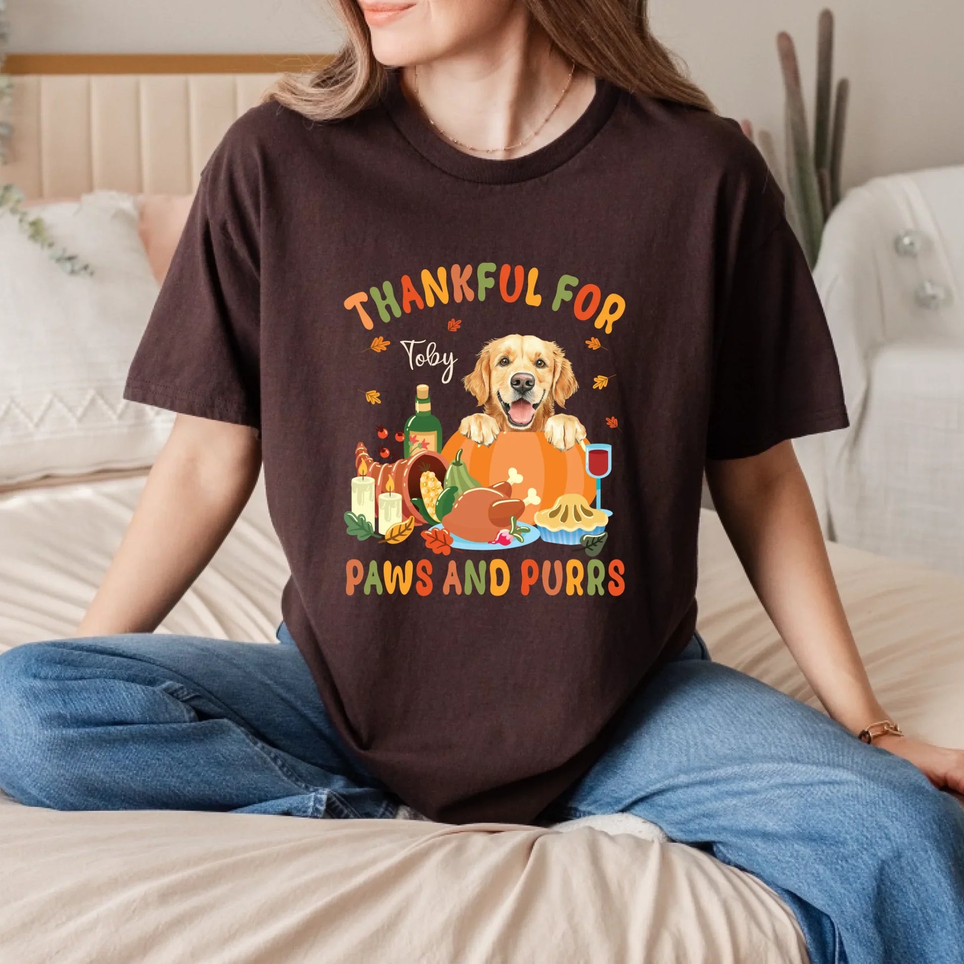 Custom Thanksgiving Pet Shirt – Thankful for Paws and Purrs with Your Pet’s Name Hoodie, Sweatshirt (Image 5)