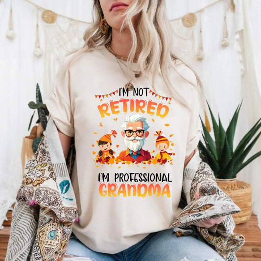 Personalized Thanksgiving Shirt for Grandma & Grandpa – Custom Names & Characters – I'm Not Retired I'm a... (Image 1)
