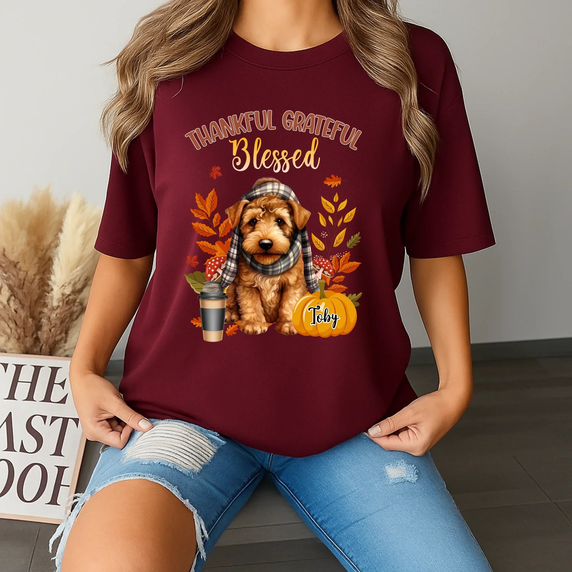 Thankful Grateful Blessed – Custom Dog Thanksgiving Shirt with Pet Name Hoodie, Sweatshirt | InkThreadWorks.com (Image 1)