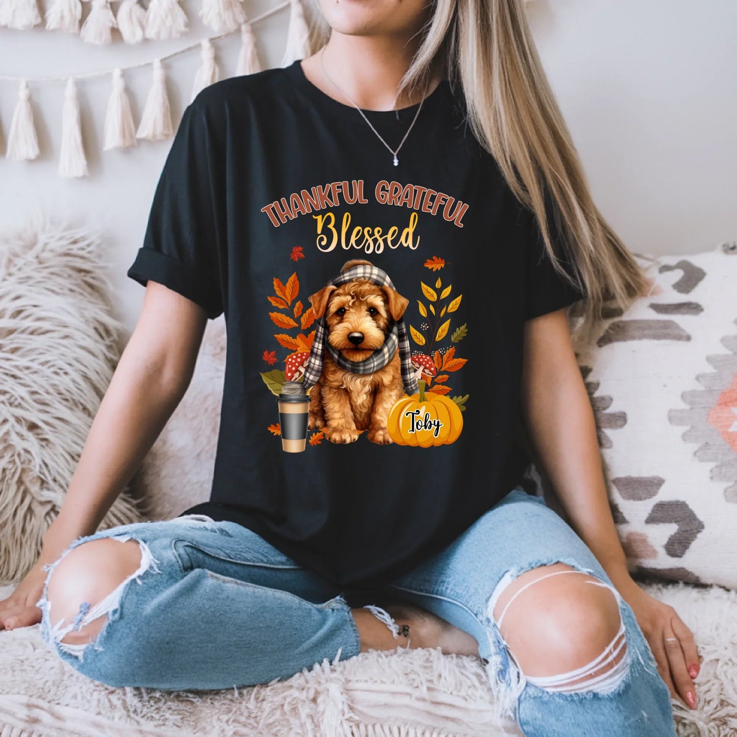 Thankful Grateful Blessed – Custom Dog Thanksgiving Shirt with Pet Name Hoodie, Sweatshirt | InkThreadWorks.com (Image 2)