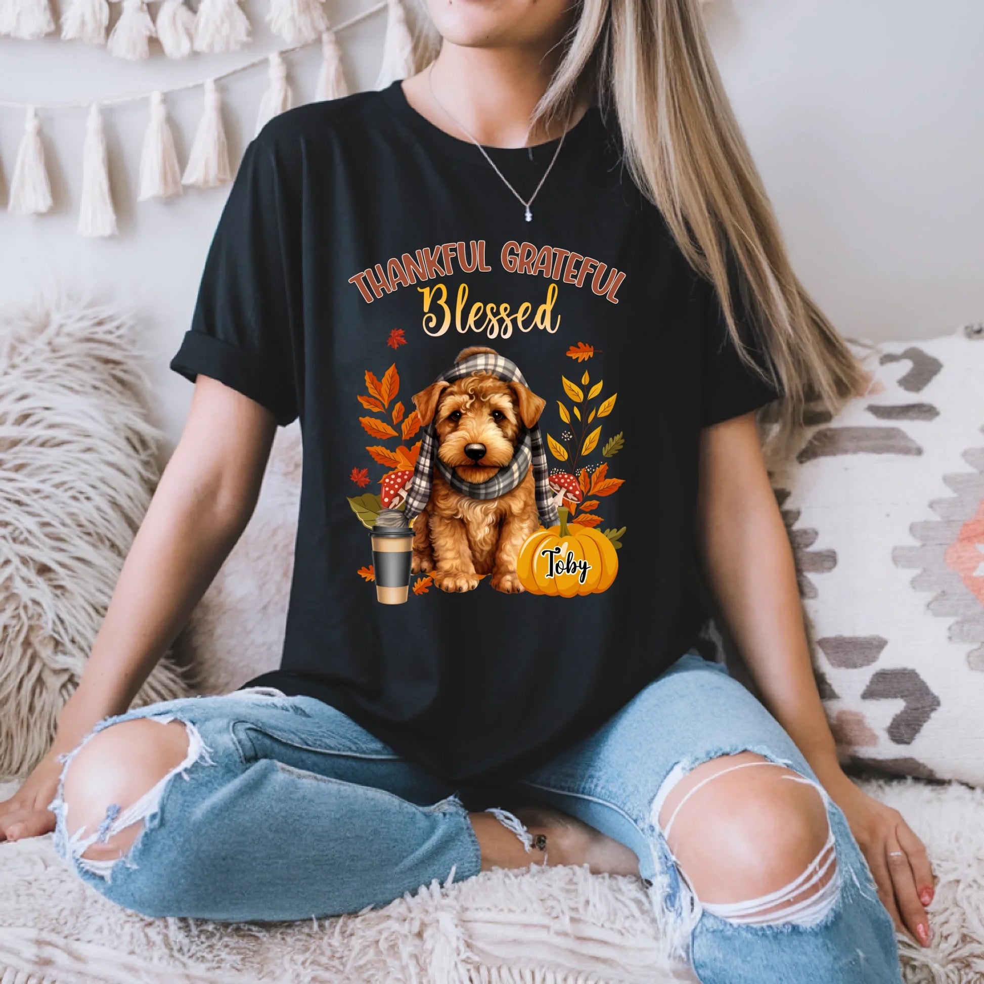 Thankful Grateful Blessed – Custom Dog Thanksgiving Shirt with Pet Name Hoodie, Sweatshirt | InkThreadWorks.com (Image 2)