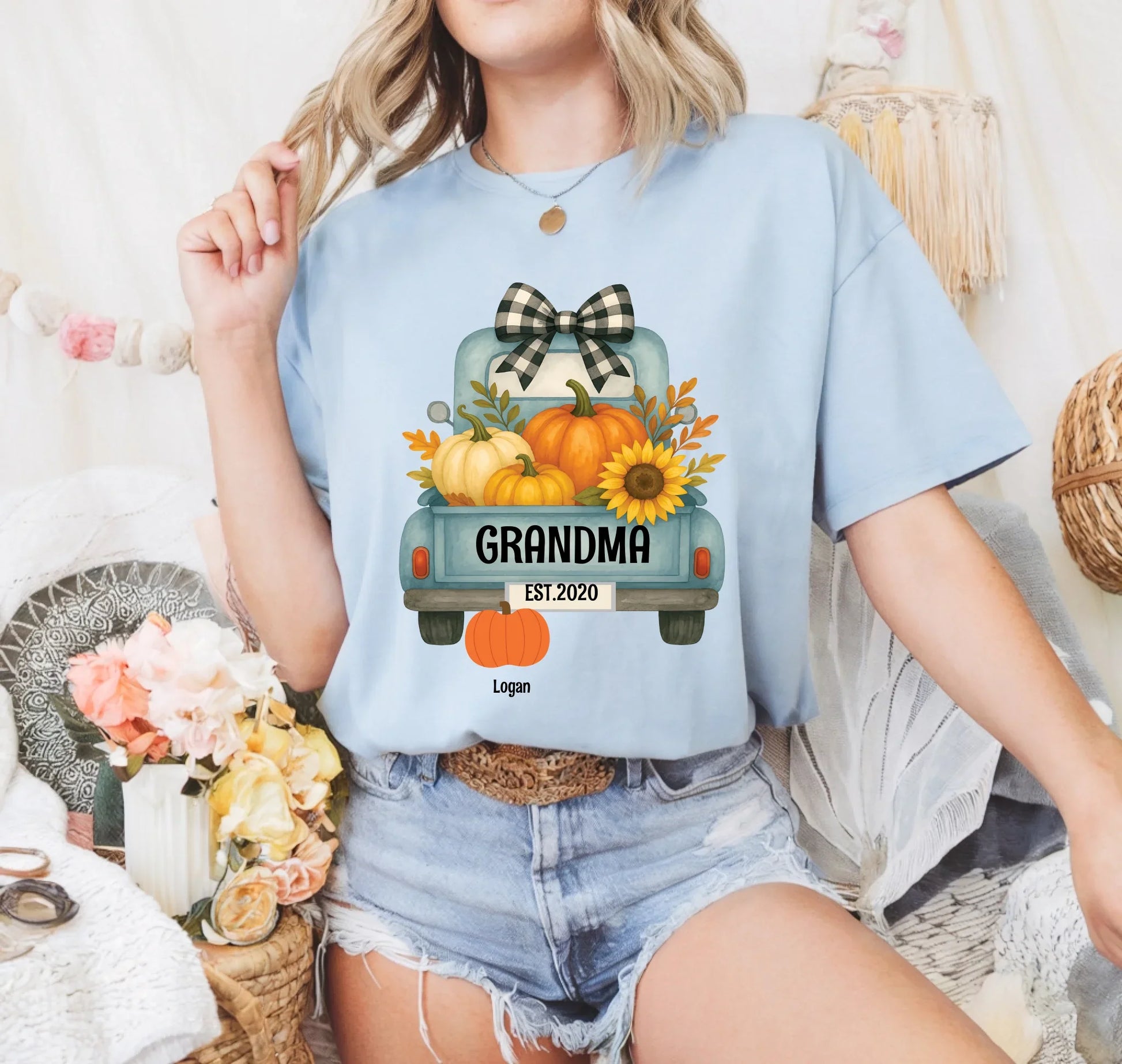 Personalized Nana Fall Shirt – Custom Family Names Pumpkin Truck Tee Hoodie, Sweatshirt | InkThreadWorks.com (Image 1)
