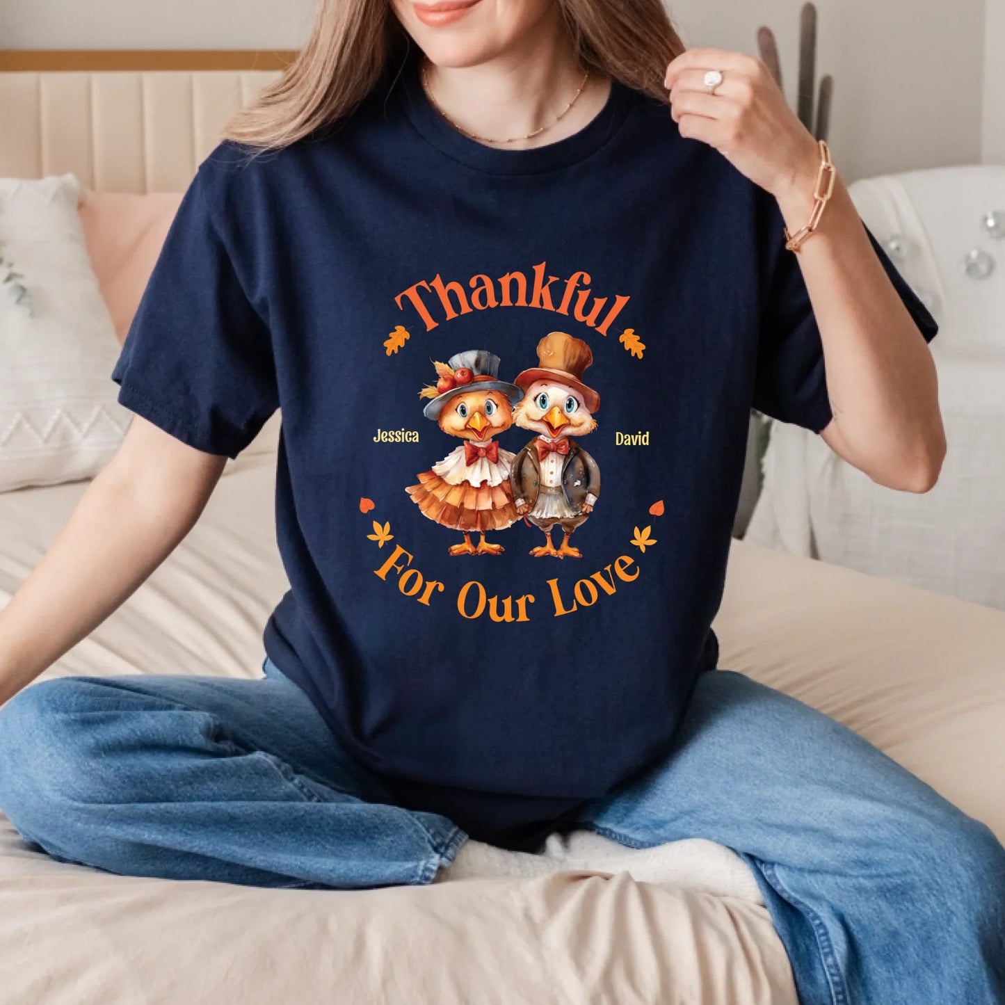 Thankful for Our Love – Personalized Couple Shirt with Custom Names & Characters Hoodie, Sweatshirt (Image 4)