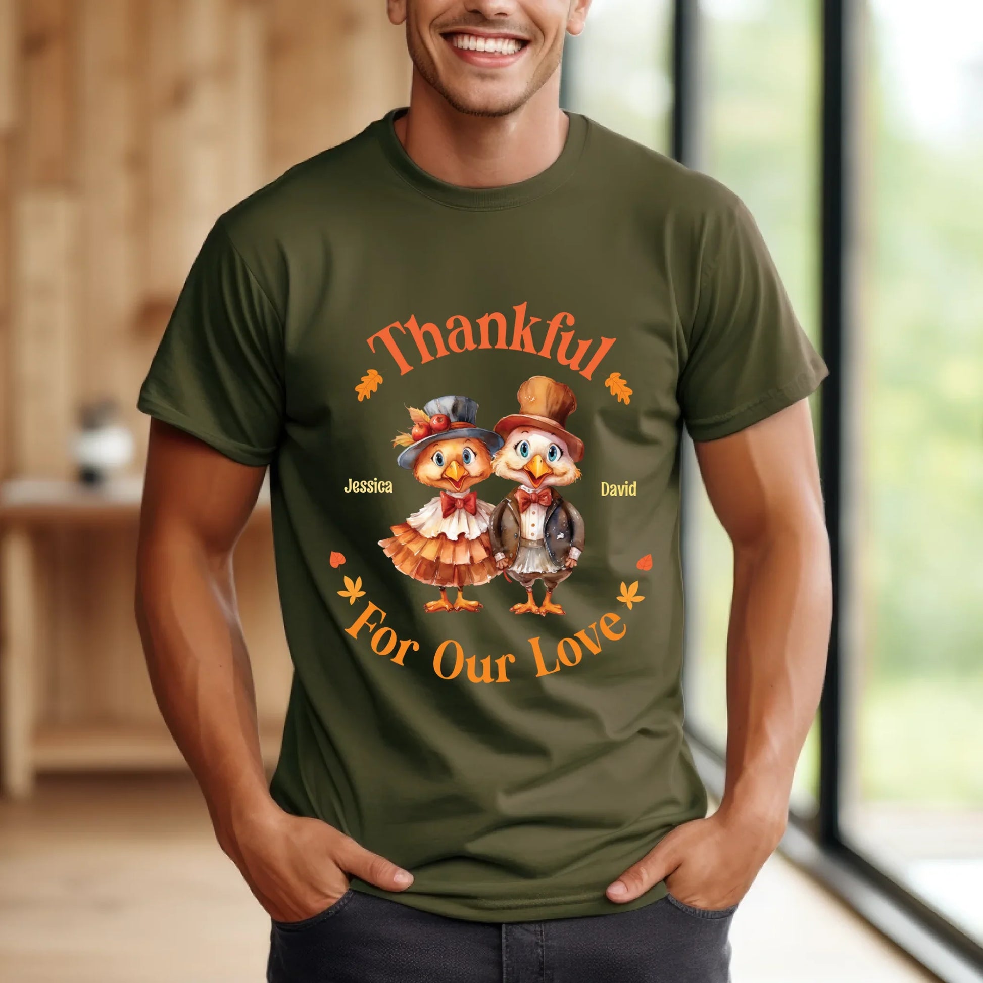 Thankful for Our Love – Personalized Couple Shirt with Custom Names & Characters Hoodie, Sweatshirt (Image 5)