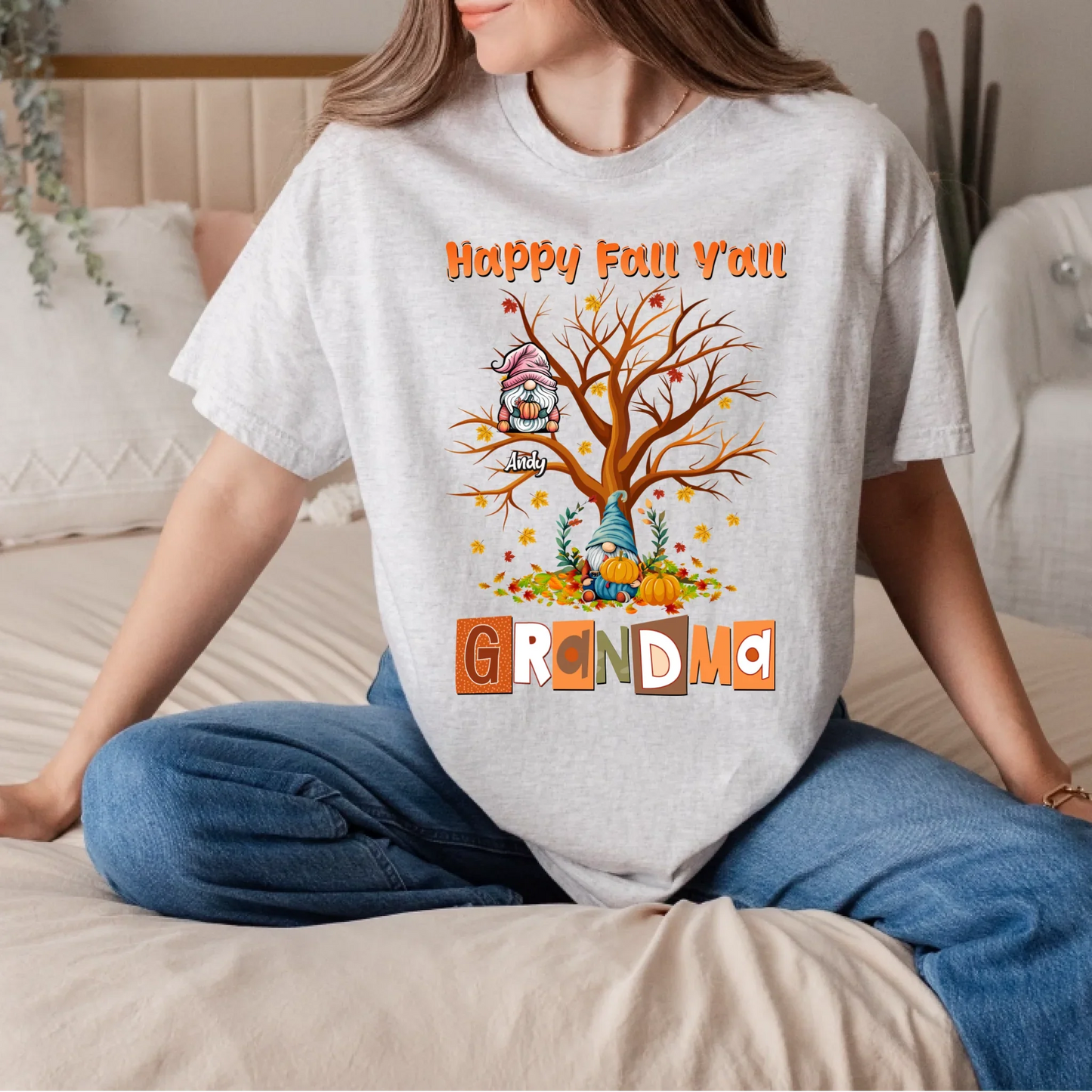 Personalized Thanksgiving Fall Family Tree Shirt for Grandma – Custom Names & Gnome Characters Hoodie, Sweatshirt (Image 4)