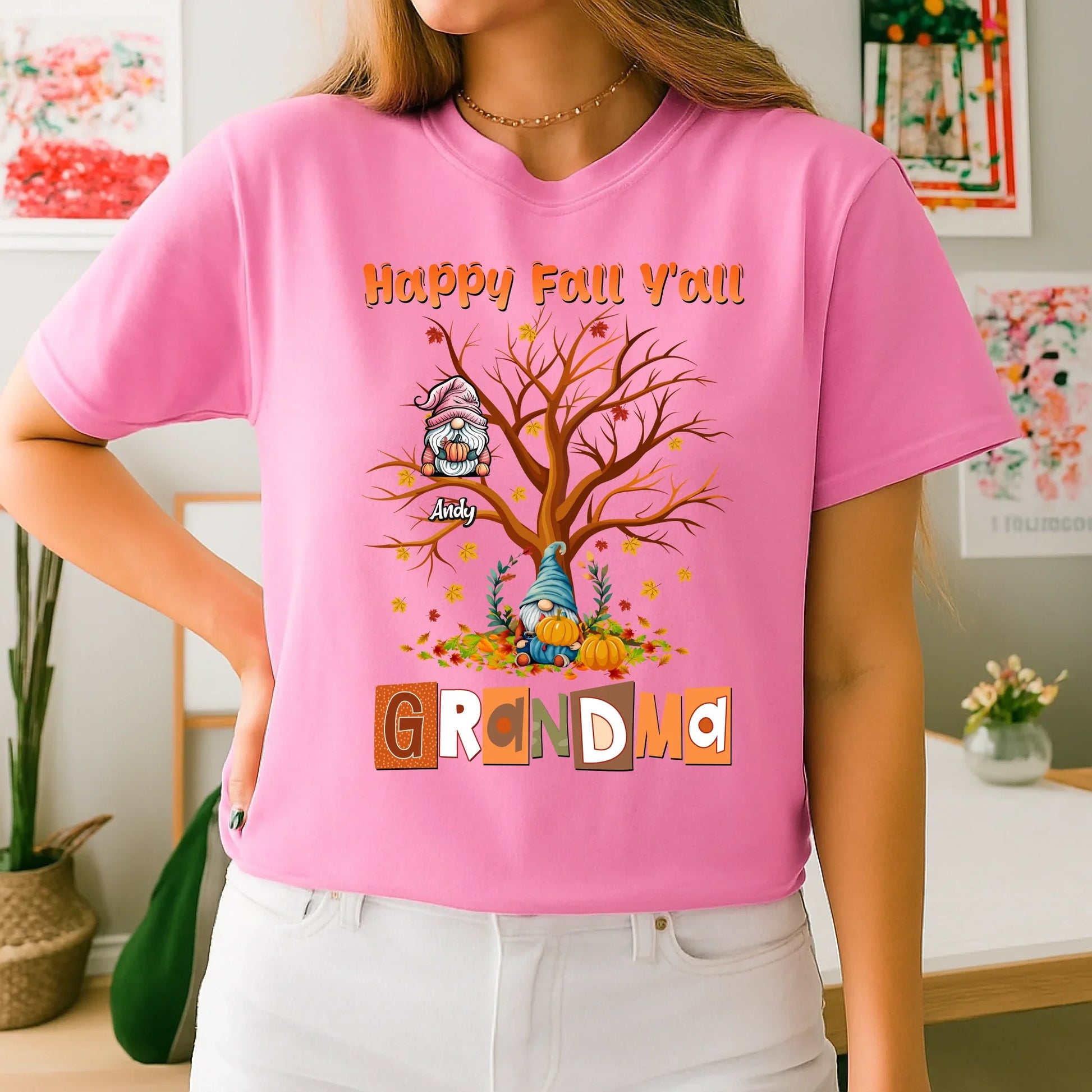 Personalized Thanksgiving Fall Family Tree Shirt for Grandma – Custom Names & Gnome Characters Hoodie, Sweatshirt (Image 5)