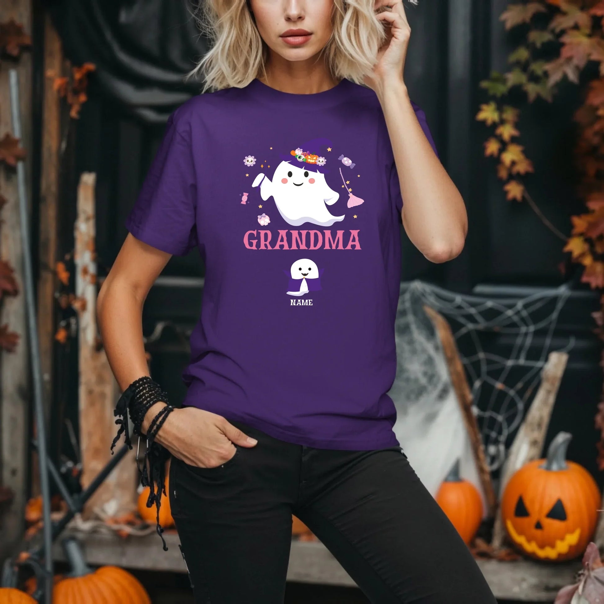 Personalized Halloween Grandma Shirt – Custom Ghosts & Names Tee Hoodie, Sweatshirt | InkThreadWorks.com (Image 3)