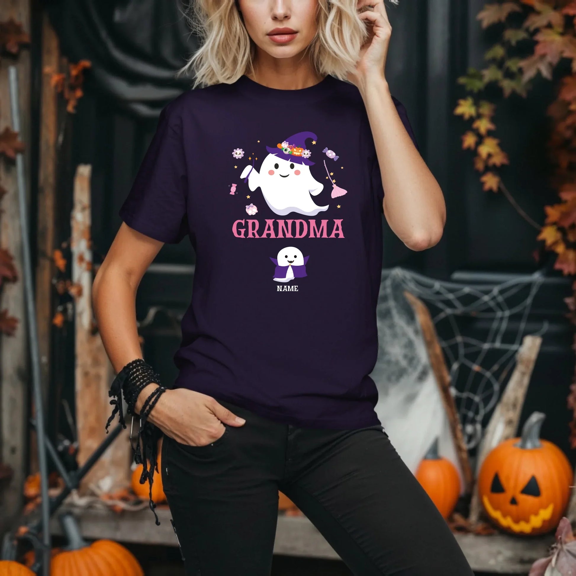 Personalized Halloween Grandma Shirt – Custom Ghosts & Names Tee Hoodie, Sweatshirt | InkThreadWorks.com (Image 4)