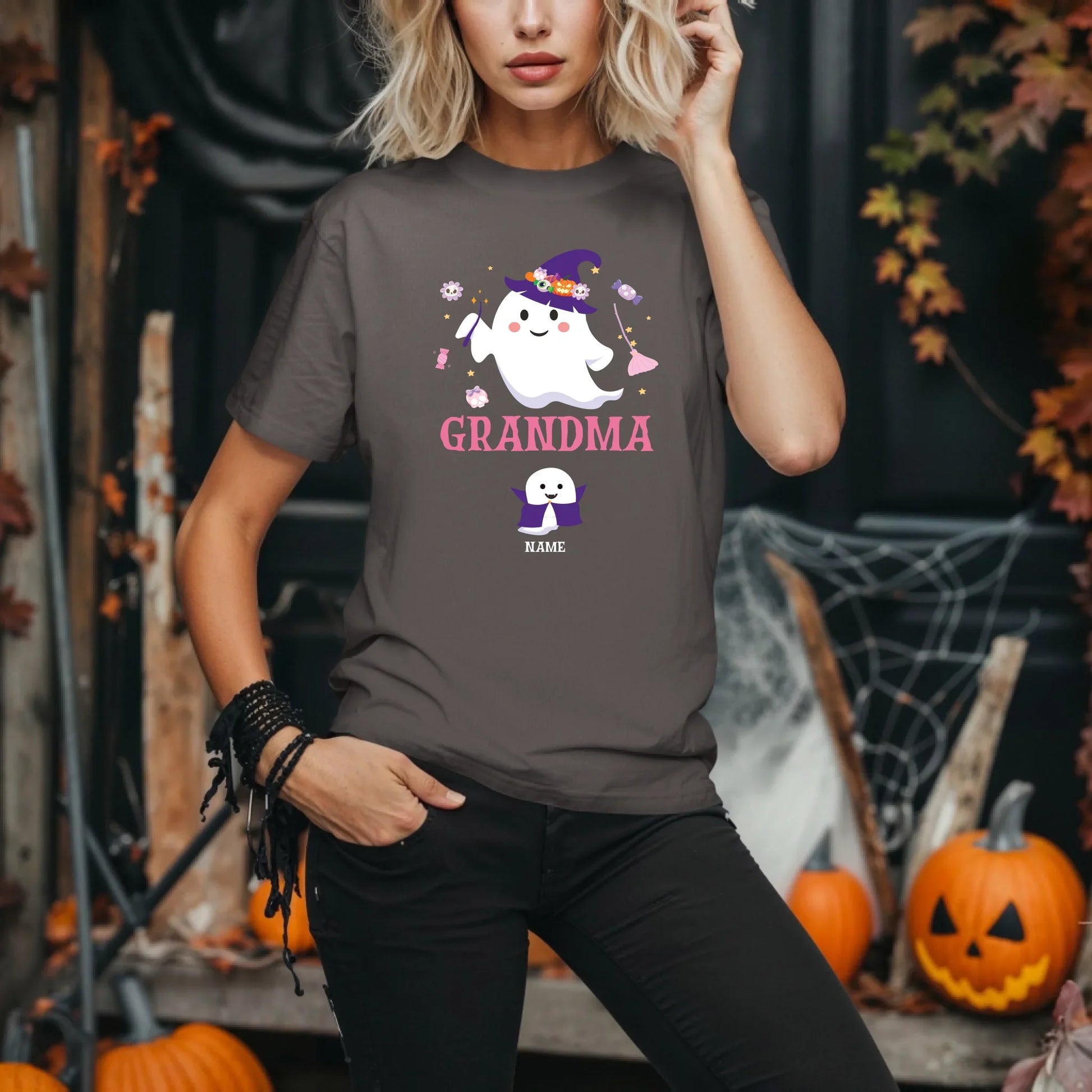 Personalized Halloween Grandma Shirt – Custom Ghosts & Names Tee Hoodie, Sweatshirt | InkThreadWorks.com (Image 5)