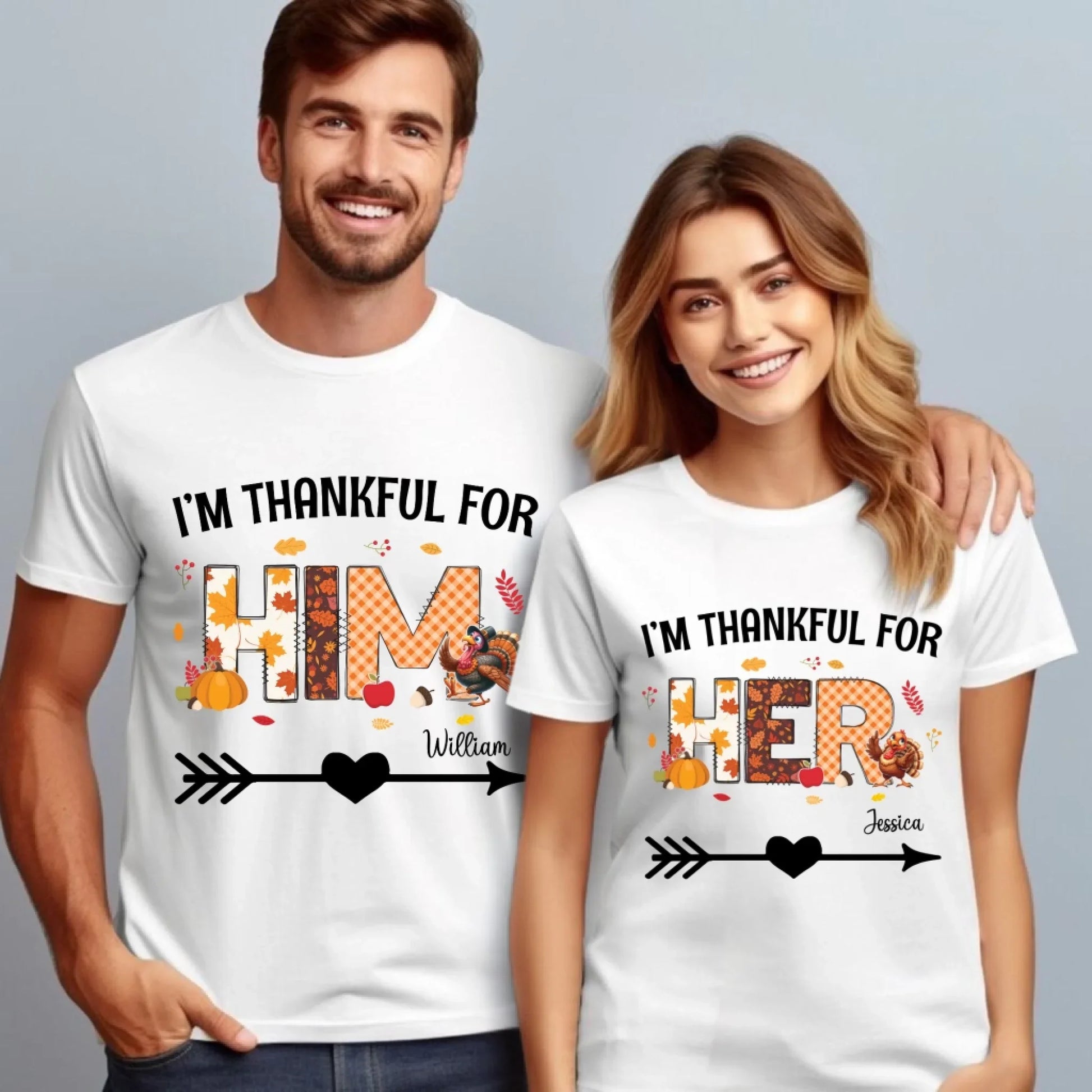 Personalized Couple Shirt – I’m Thankful for Him/Her – Custom Names Hoodie, Sweatshirt | InkThreadWorks.com (Image 1)
