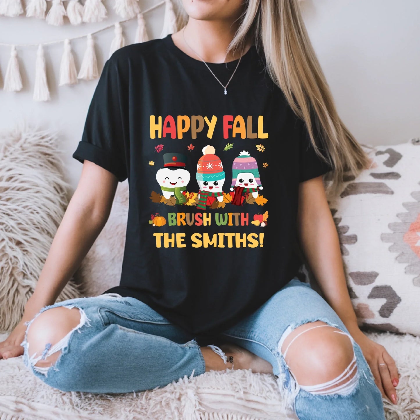 Personalized Happy Fall Shirt – Cute Family Brush Characters – Custom Family Name & Characters Hoodie, Sweatshirt (Image 1)