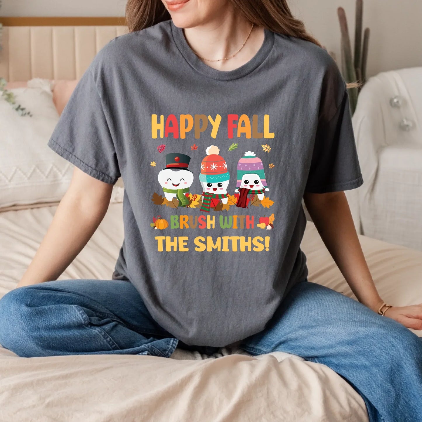 Personalized Happy Fall Shirt – Cute Family Brush Characters – Custom Family Name & Characters Hoodie, Sweatshirt (Image 2)