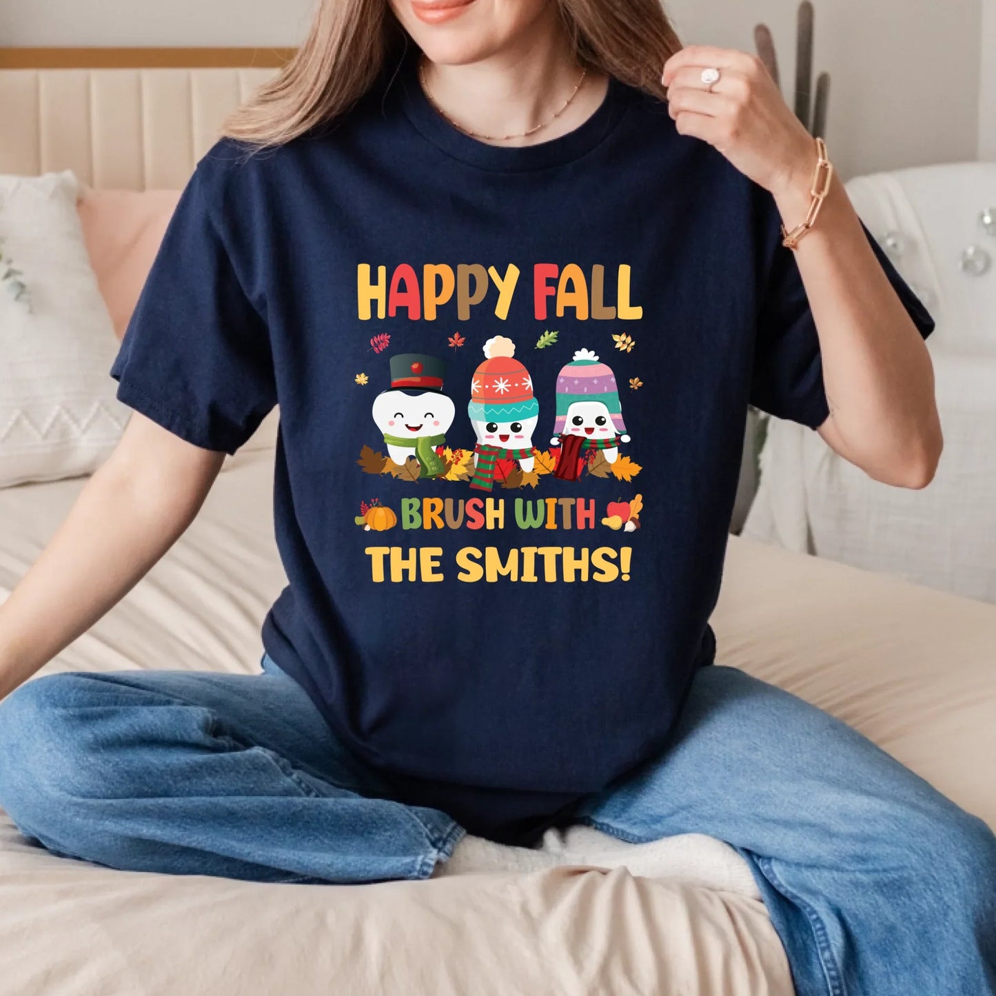 Personalized Happy Fall Shirt – Cute Family Brush Characters – Custom Family Name & Characters Hoodie, Sweatshirt (Image 3)
