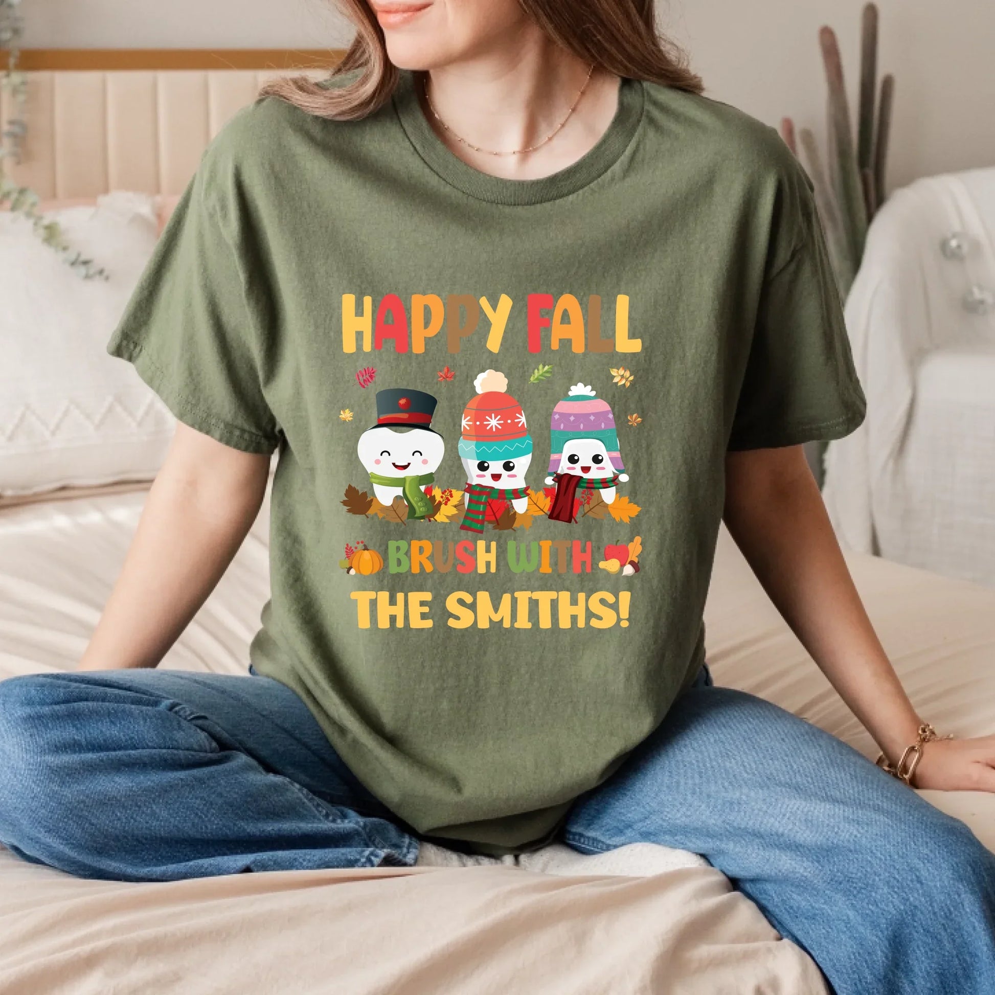 Personalized Happy Fall Shirt – Cute Family Brush Characters – Custom Family Name & Characters Hoodie, Sweatshirt (Image 4)