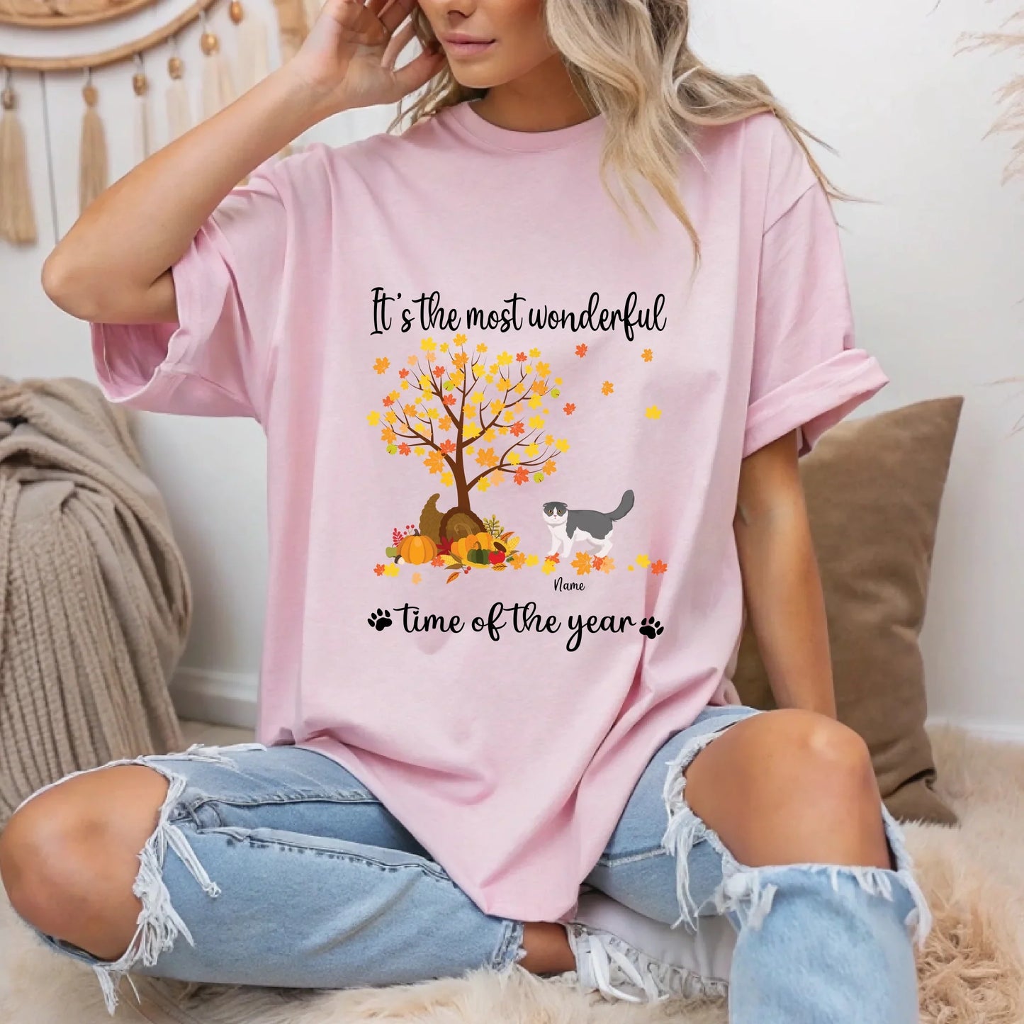 Personalized Thanksgiving Cat Shirt – The Most Wonderful Time of the Year – Custom Cat Names & Breeds Hoodie,... (Image 1)
