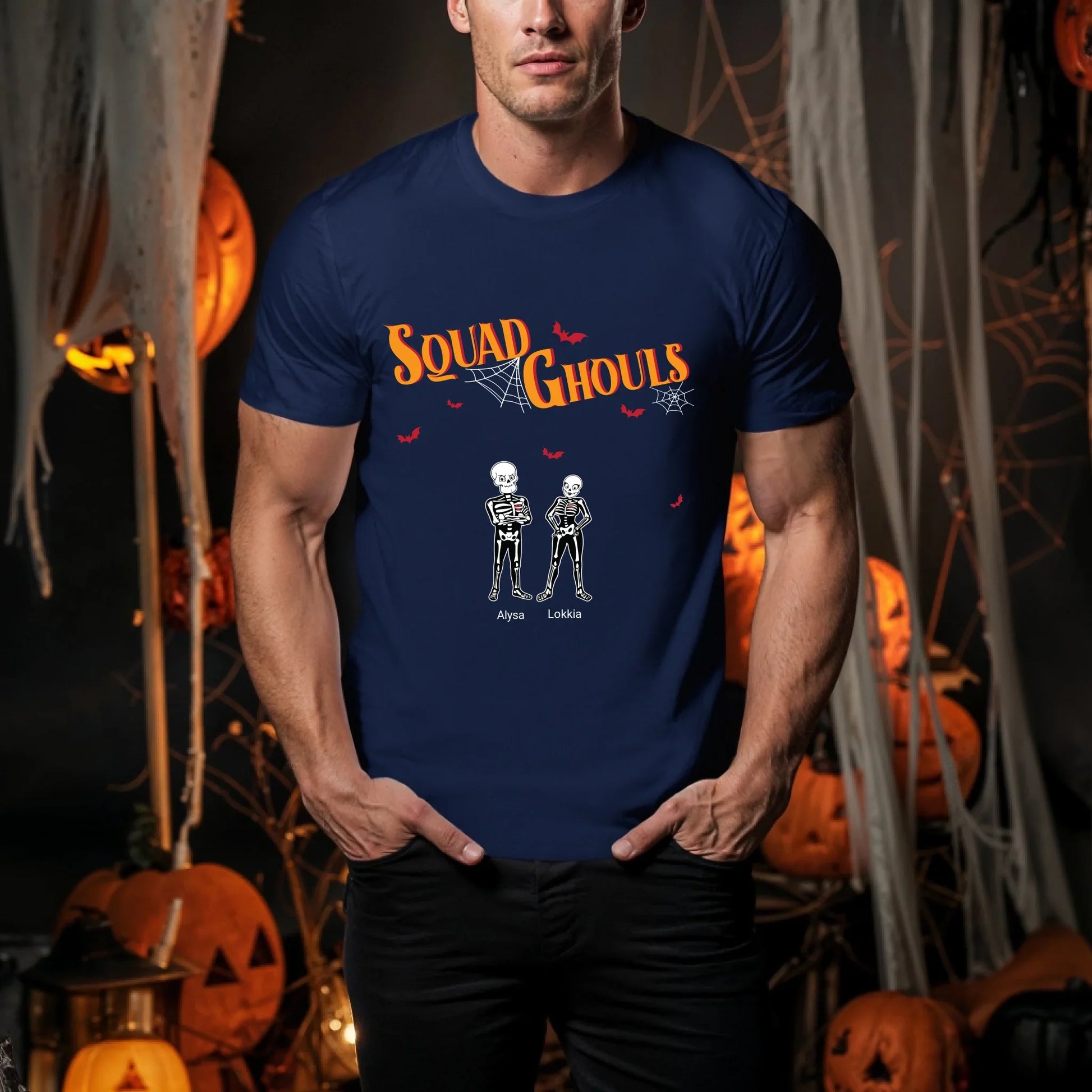 Personalized Squad Ghouls Halloween Shirt – Custom Skeleton Characters & Names for Family or Friends Hoodie,... (Image 2)