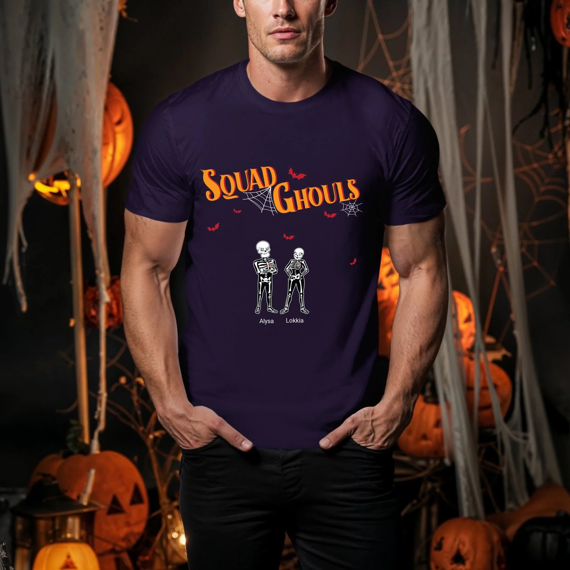 Personalized Squad Ghouls Halloween Shirt – Custom Skeleton Characters & Names for Family or Friends Hoodie,... (Image 3)