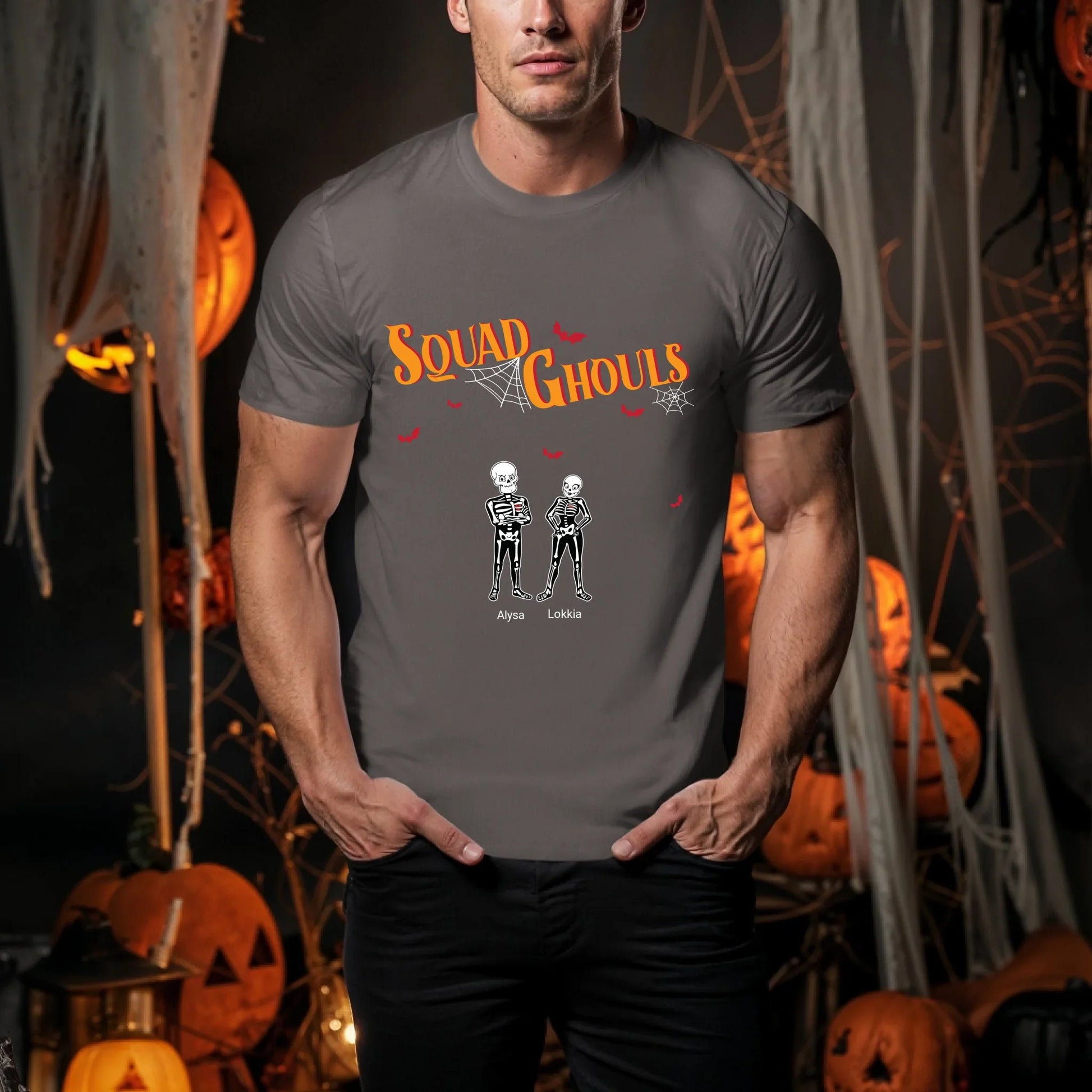 Personalized Squad Ghouls Halloween Shirt – Custom Skeleton Characters & Names for Family or Friends Hoodie,... (Image 4)
