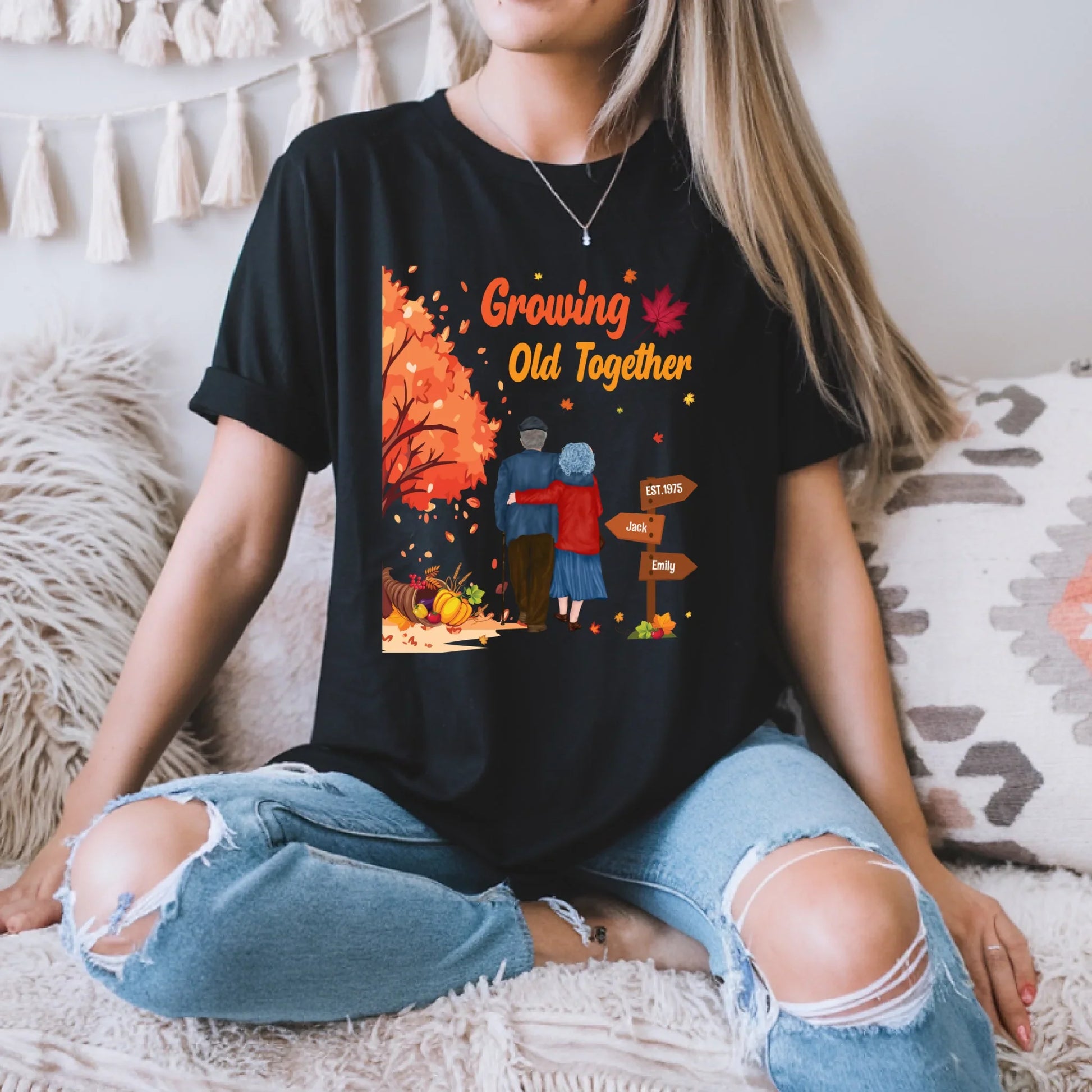 Personalized Couple Shirt – Growing Old Together – Custom Names & Characters Hoodie, Sweatshirt (Image 2)