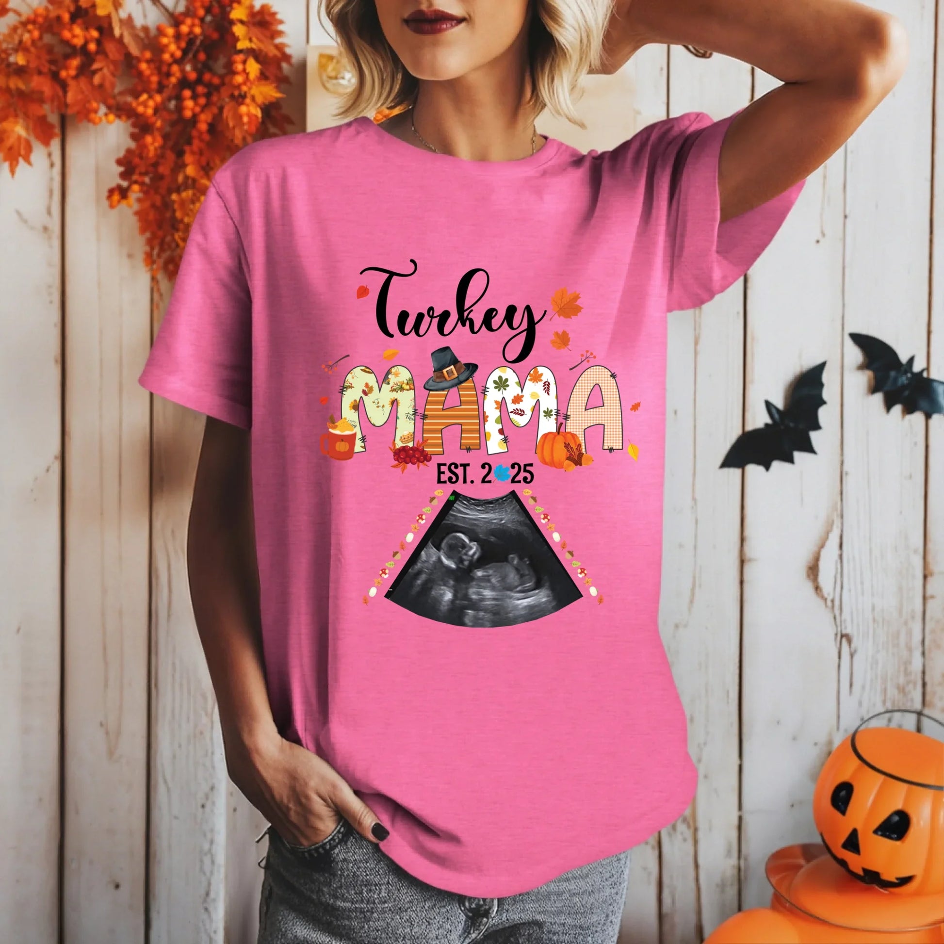 Custom “Turkey Mama EST 2025” Maternity Shirt – Personalized Ultrasound Photo Tee Hoodie, Sweatshirt (Image 5)