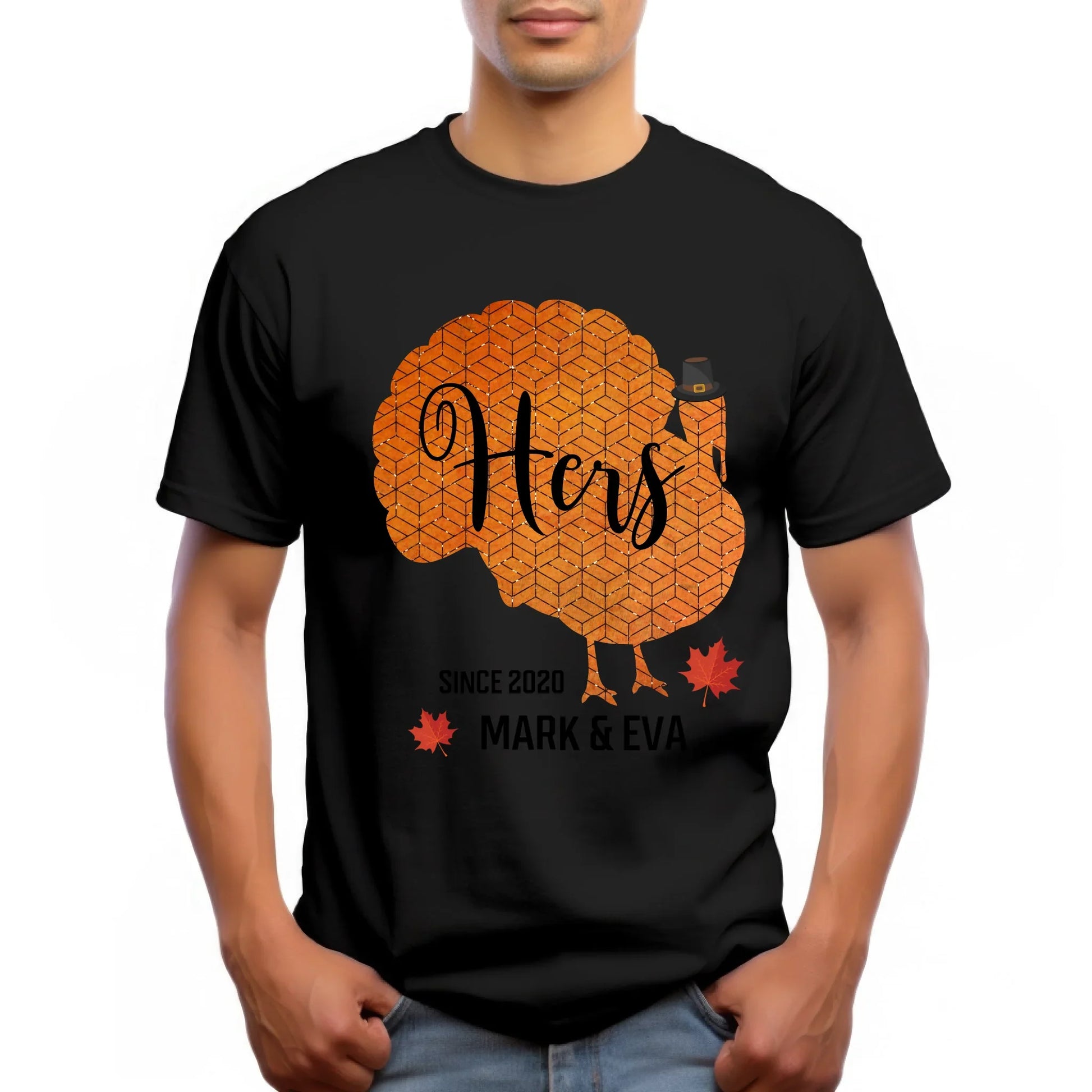 Personalized Couple Shirts – His & Hers Turkey Design with Custom Names & Anniversary Year Hoodie, Sweatshirt (Image 5)