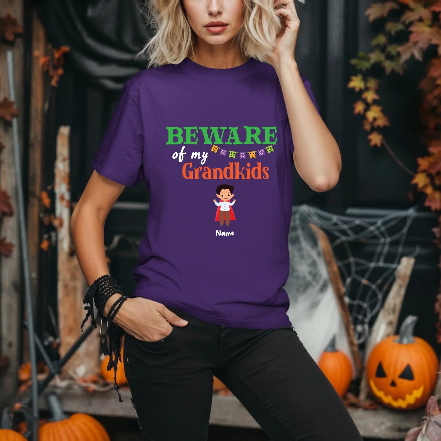 Personalized Beware of My Grandkids Halloween Shirt – Custom Costumes & Names – Add Up to 8 Grandchildren... (Image 2)