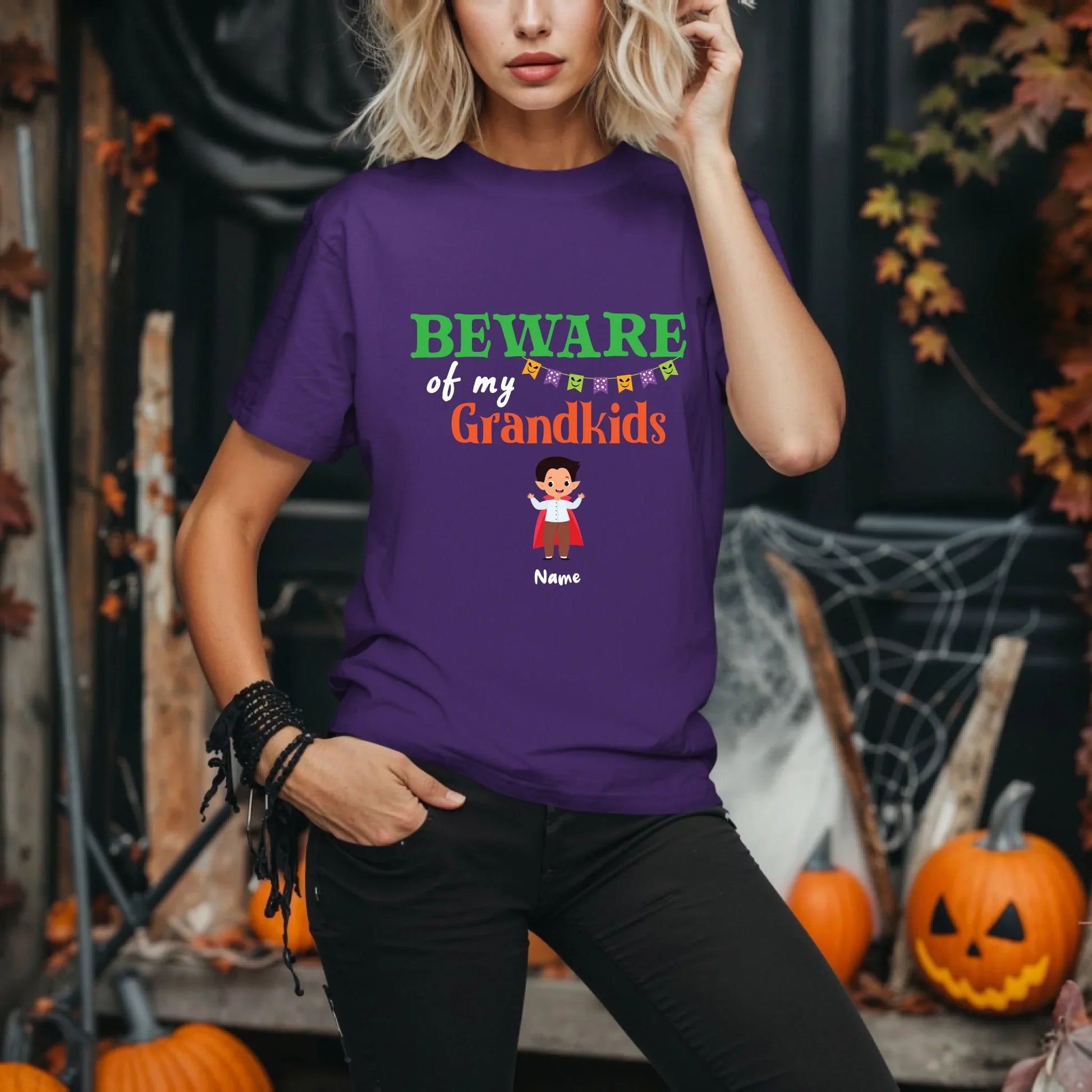 Personalized Beware of My Grandkids Halloween Shirt – Custom Costumes & Names – Add Up to 8 Grandchildren... (Image 2)