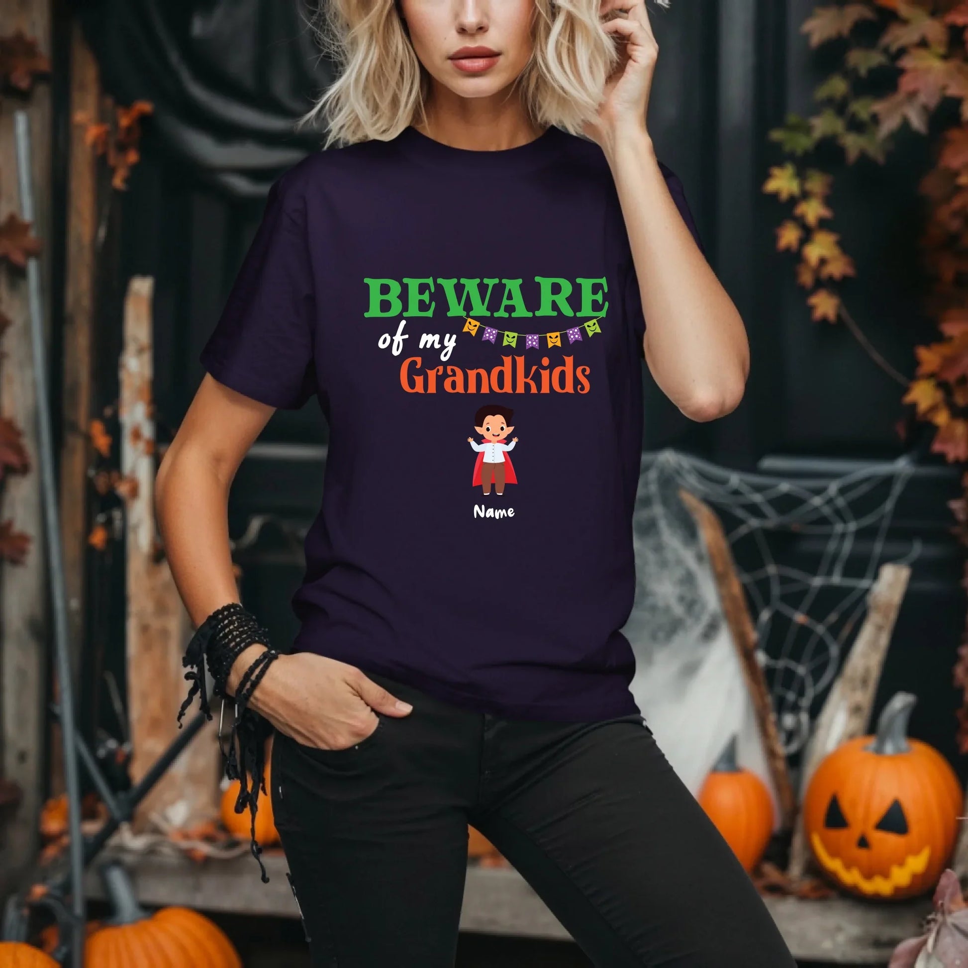 Personalized Beware of My Grandkids Halloween Shirt – Custom Costumes & Names – Add Up to 8 Grandchildren... (Image 3)